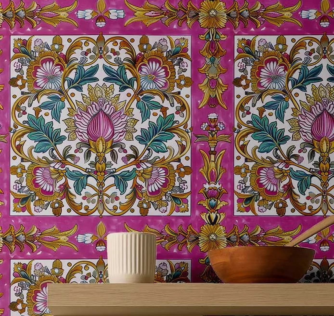 Durable Wallpaper with Removable, Waterproof - Vinyl Pink (Plain Vinyl) for Kitchen Model AB6053
