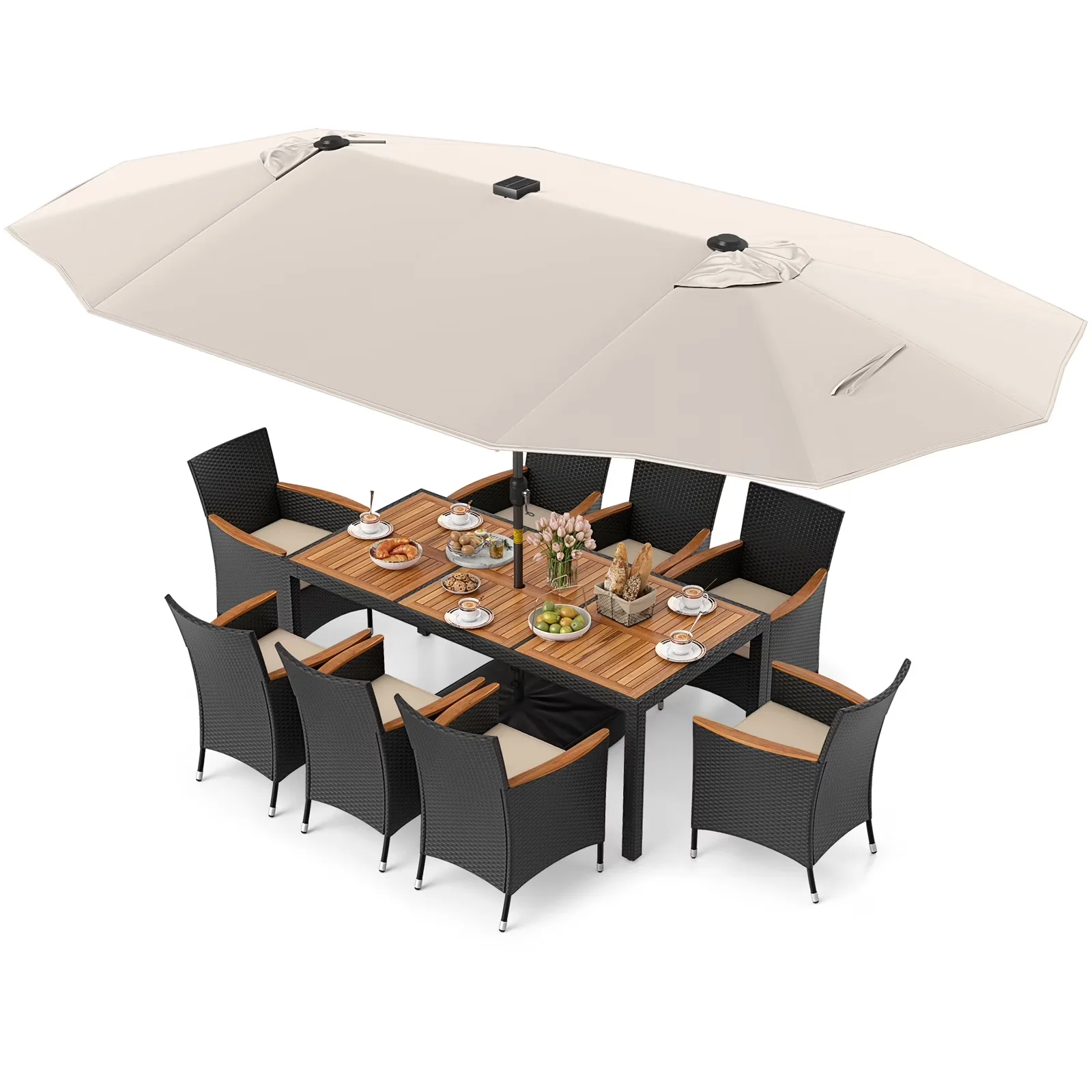 Efficient Patio Dining Set - Beige Rattan 15ft - Industrial Grade Model 506138