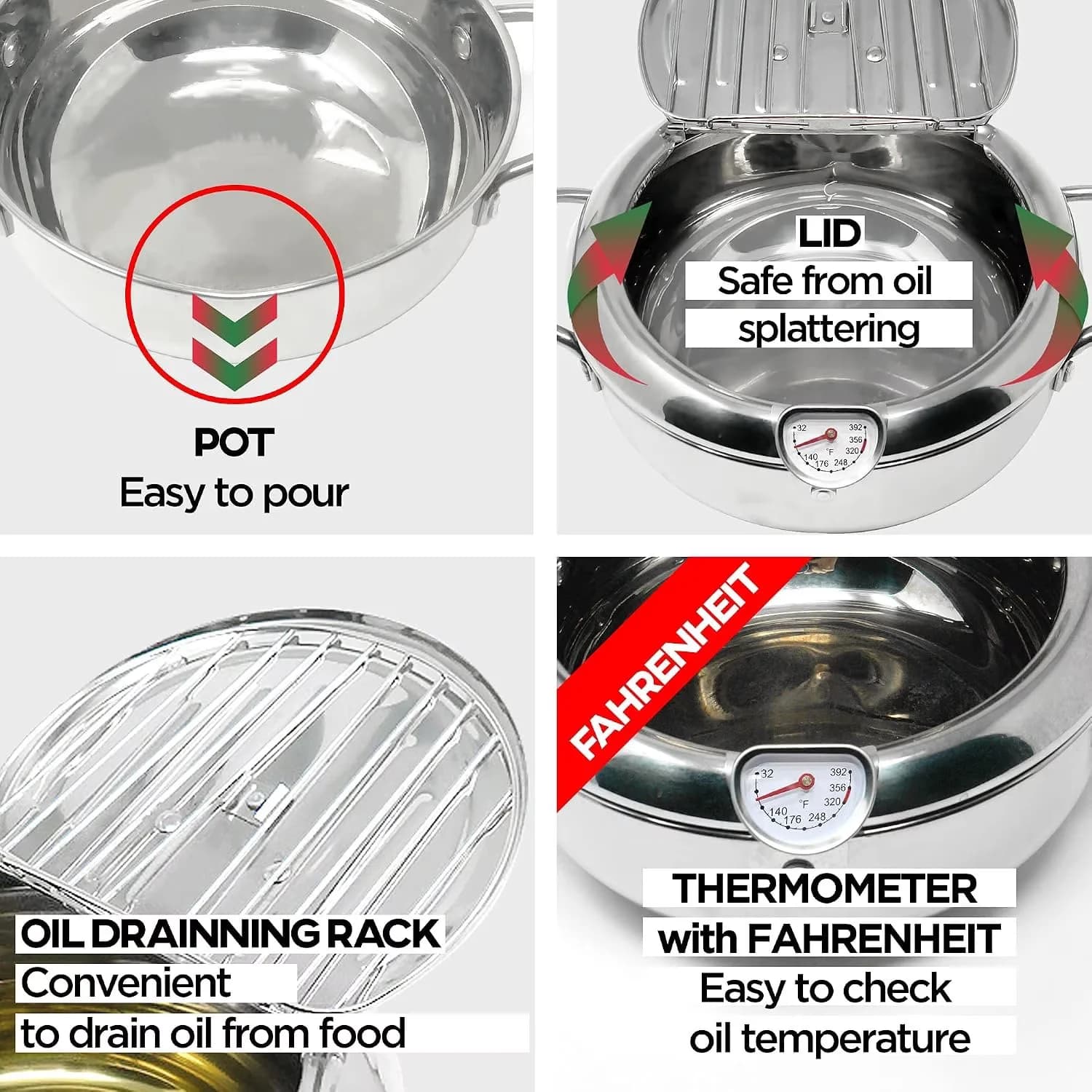 Outdoor Fryer Modern with 304 Stainless Steel Deep pot, Tempura Deep Frying Pot 3.4L - Model EEC018