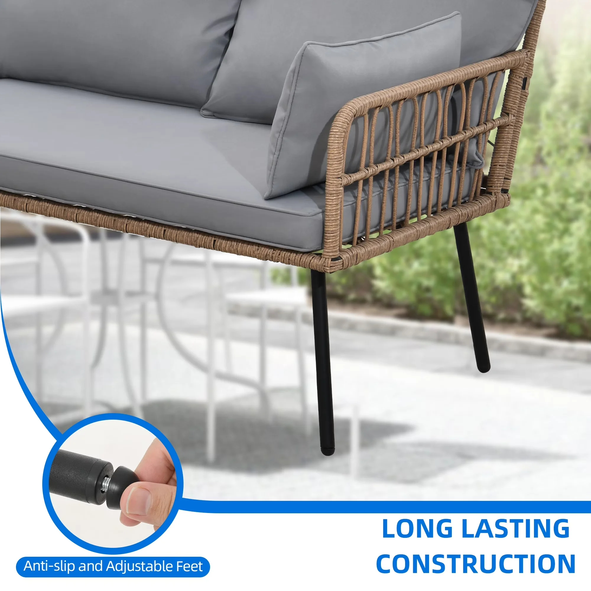Outdoor Sofas Sectional Sleek with Modern, Farmhouse, 4-Piece Patio Furniture Set - Gray Wicker Model 428DFC