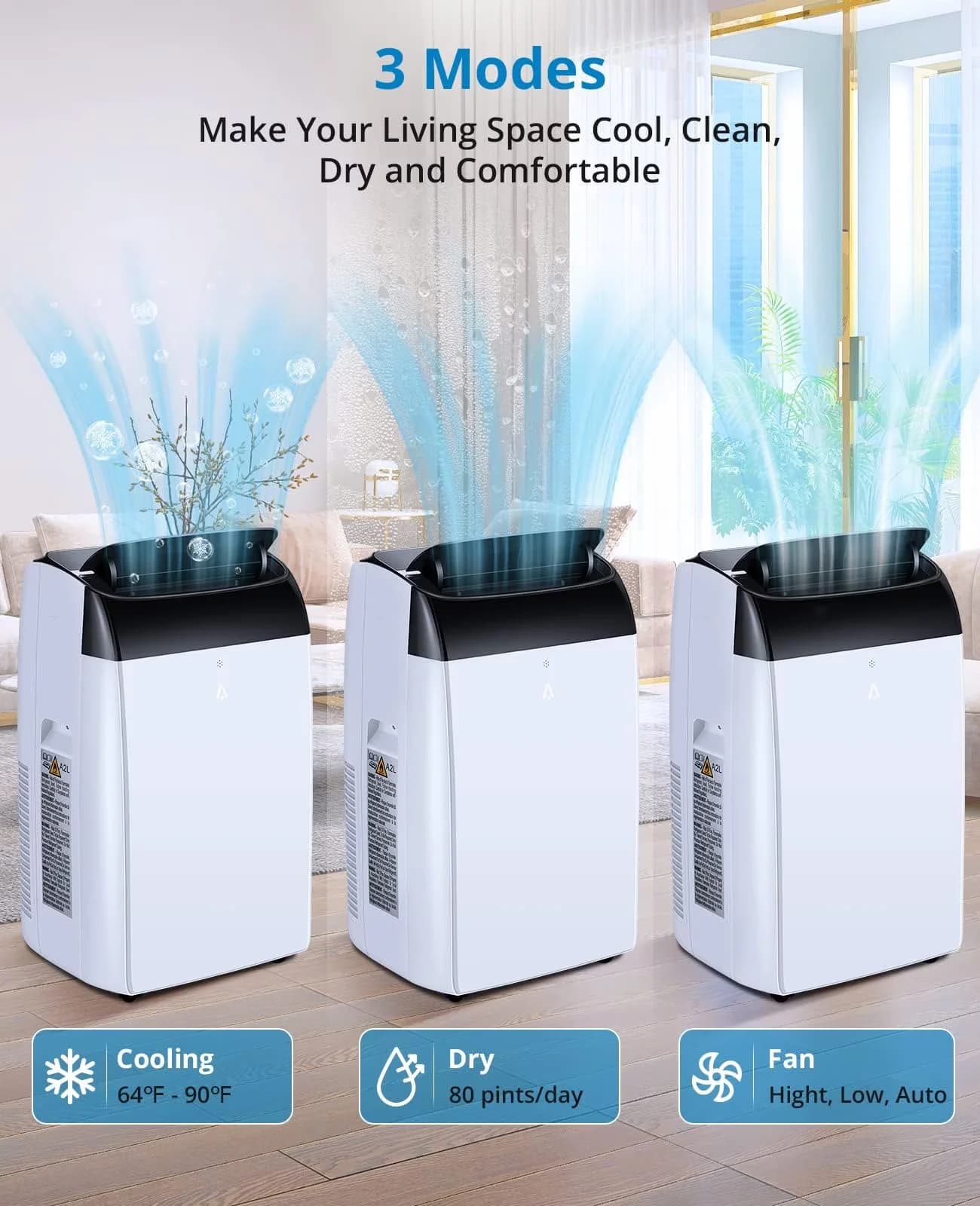 Stylish Air Conditioner with 14000 BTU, Remote Controlled, Portable 3-in-1 AC Unit - White Model 13283D