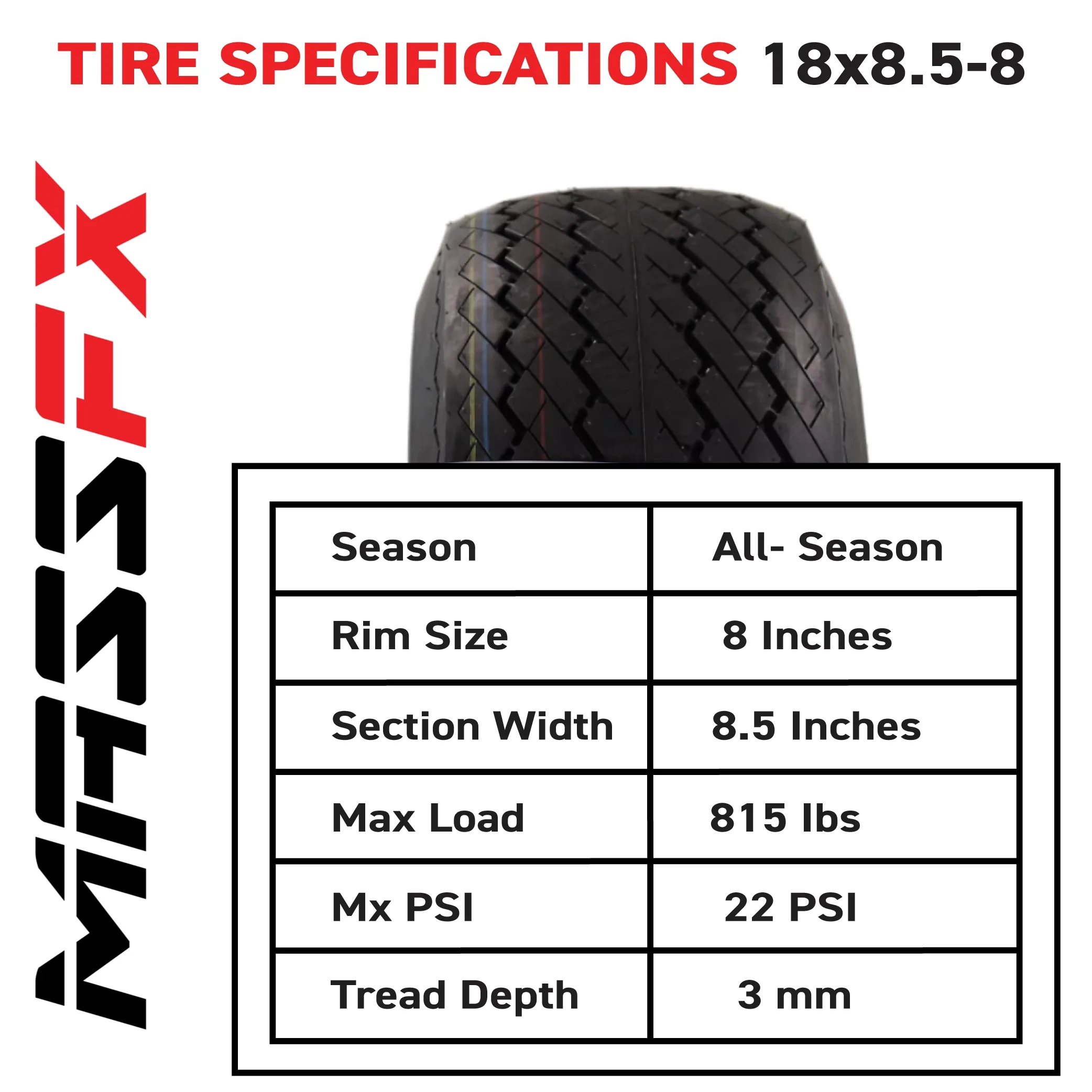 Reliable Golf Cart Tire with Durable Construction, 18x8.50-8 front or rear Turf - Model D2FC4D