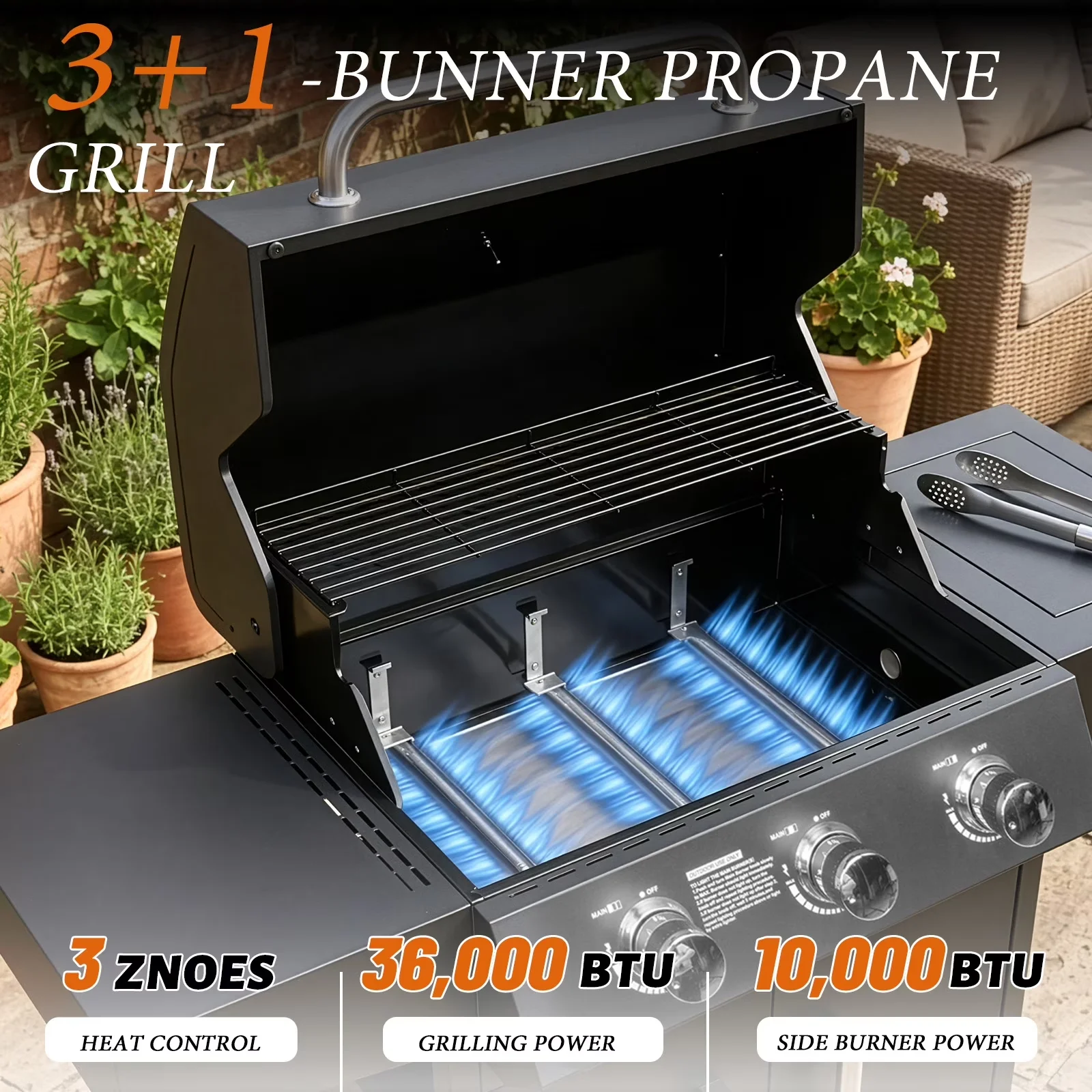 Essential Gas Grill with 46000 BTU, Portable, 3 Burner Propane Stove 46000 BTU - Black Steel Model 550839