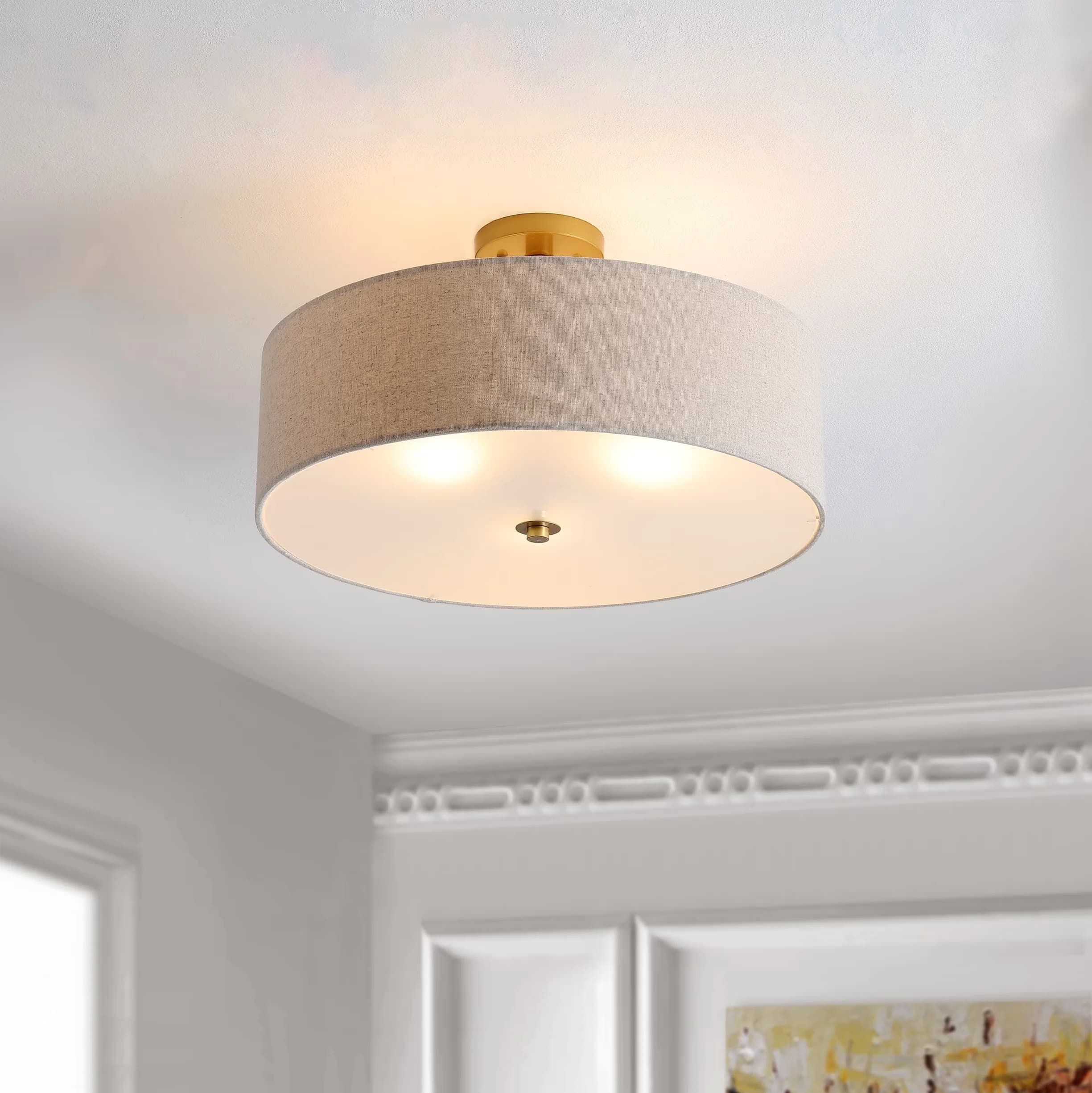 Ceiling Lights Fixture Professional with LED, Modern - Gold Iron/Fabric Shade Model 4C81C7