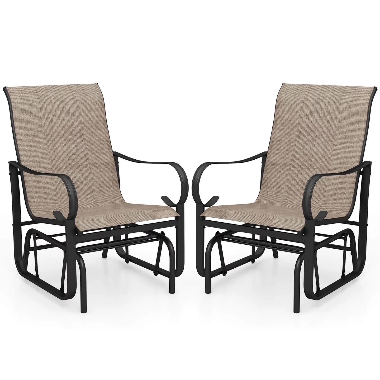 Versatile Patio Chair with High Backrest Mesh Fabric Metal Frame, Outdoor Glider Chairs Set of 2 - Fabric, Metal Brown Model 268E02