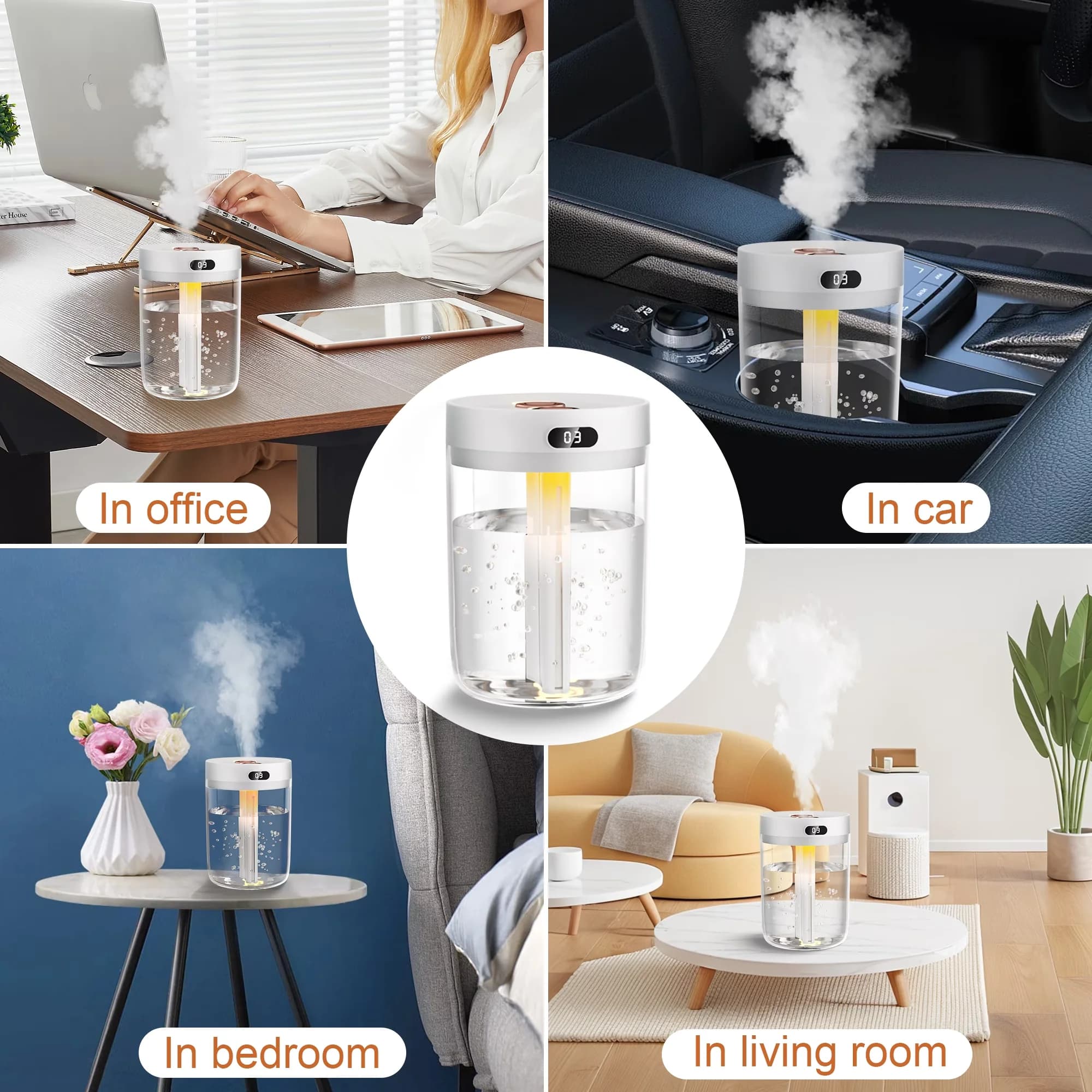 Humidifier Stylish with Water Level Indicator, Timer, Adjustable Humidistat - 1.5 L for Small, Home Model 8477D8