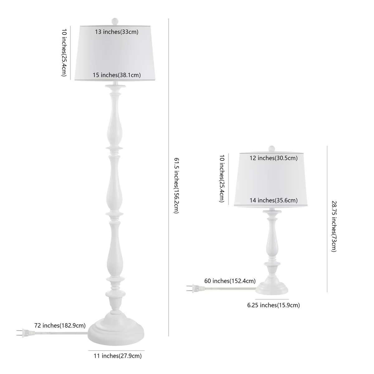 Professional Lamp Set with LED, Farmhouse, Bessie Classic Floor and Table Lamps - White Plastic Model 0ECD43