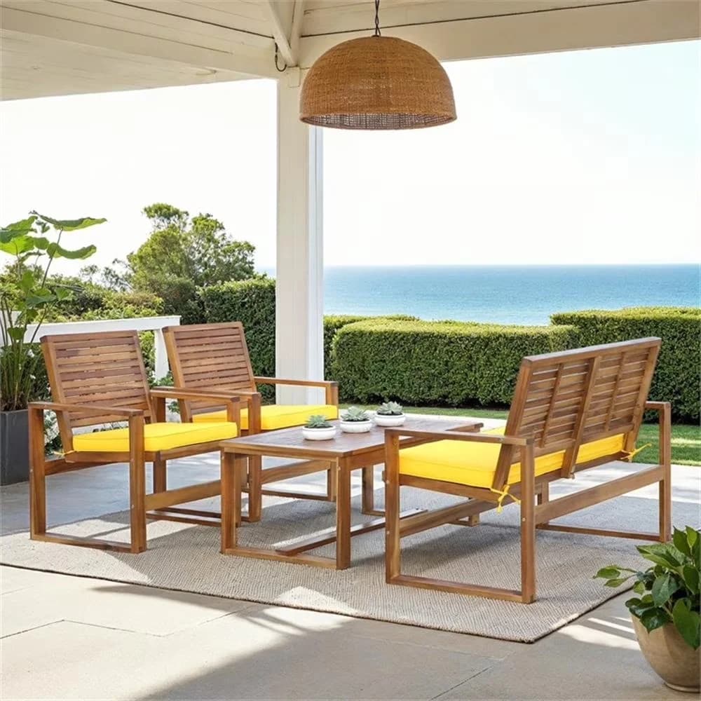 Compact Outdoor Sofas Sectional with Recommended Location : Outdoor, Wood 4 Piece Set in Brown and Yellow, Recommended Room : Outdoor... Model 6176EE