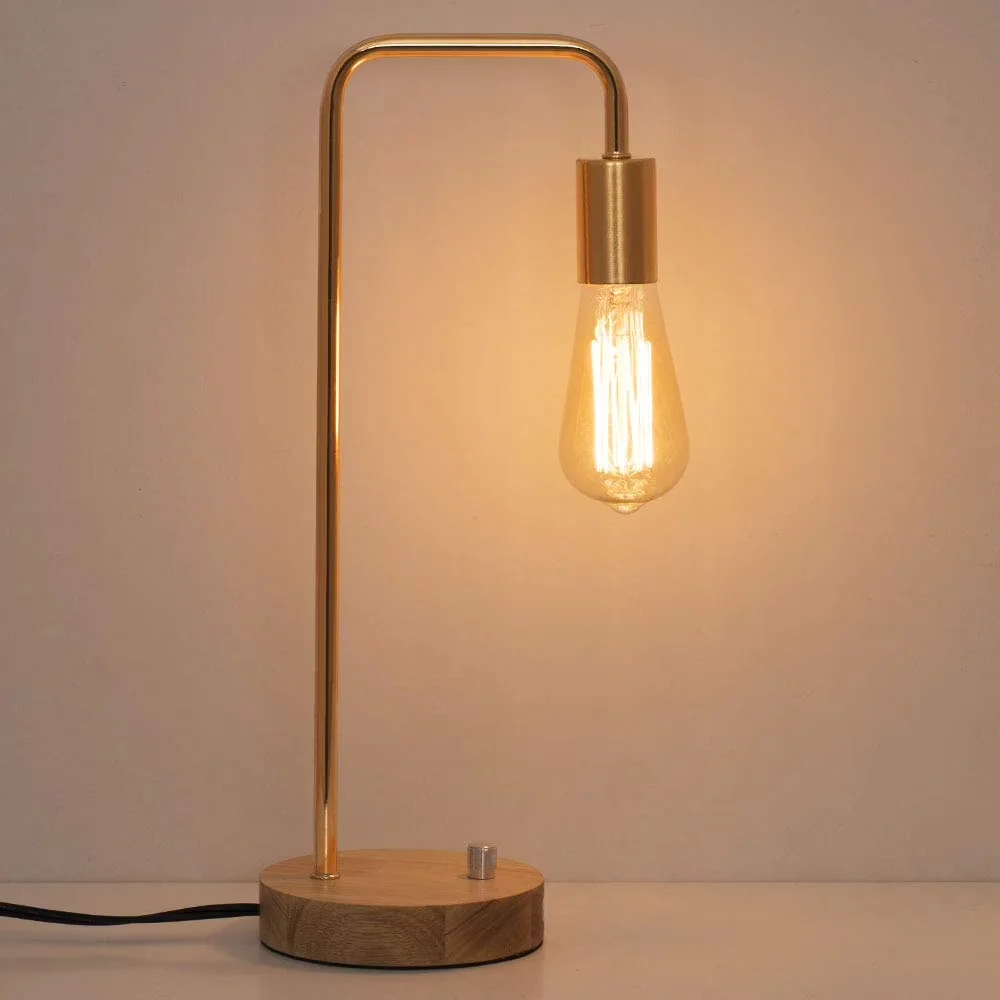 Table Lamp Classic with Halogen, Bedside Lamps, Dimmable - Metal, Wood Gold Model B4AEF3