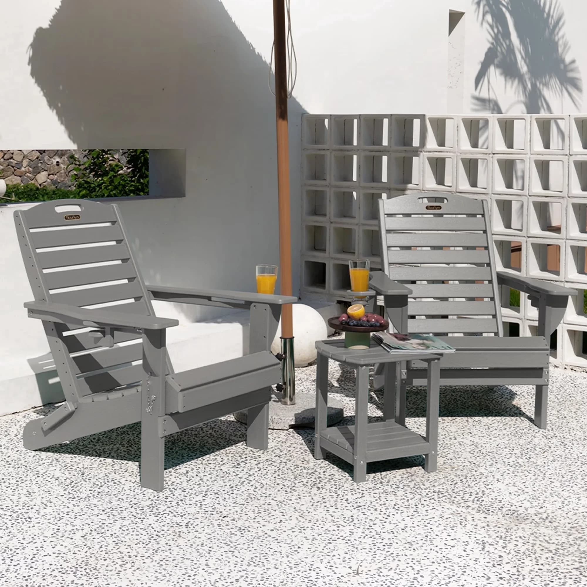 Stylish Patio Chair with Folding, Water-Resistant, Cup Holder Garden Gray - Gray Hdpe Model C43E42