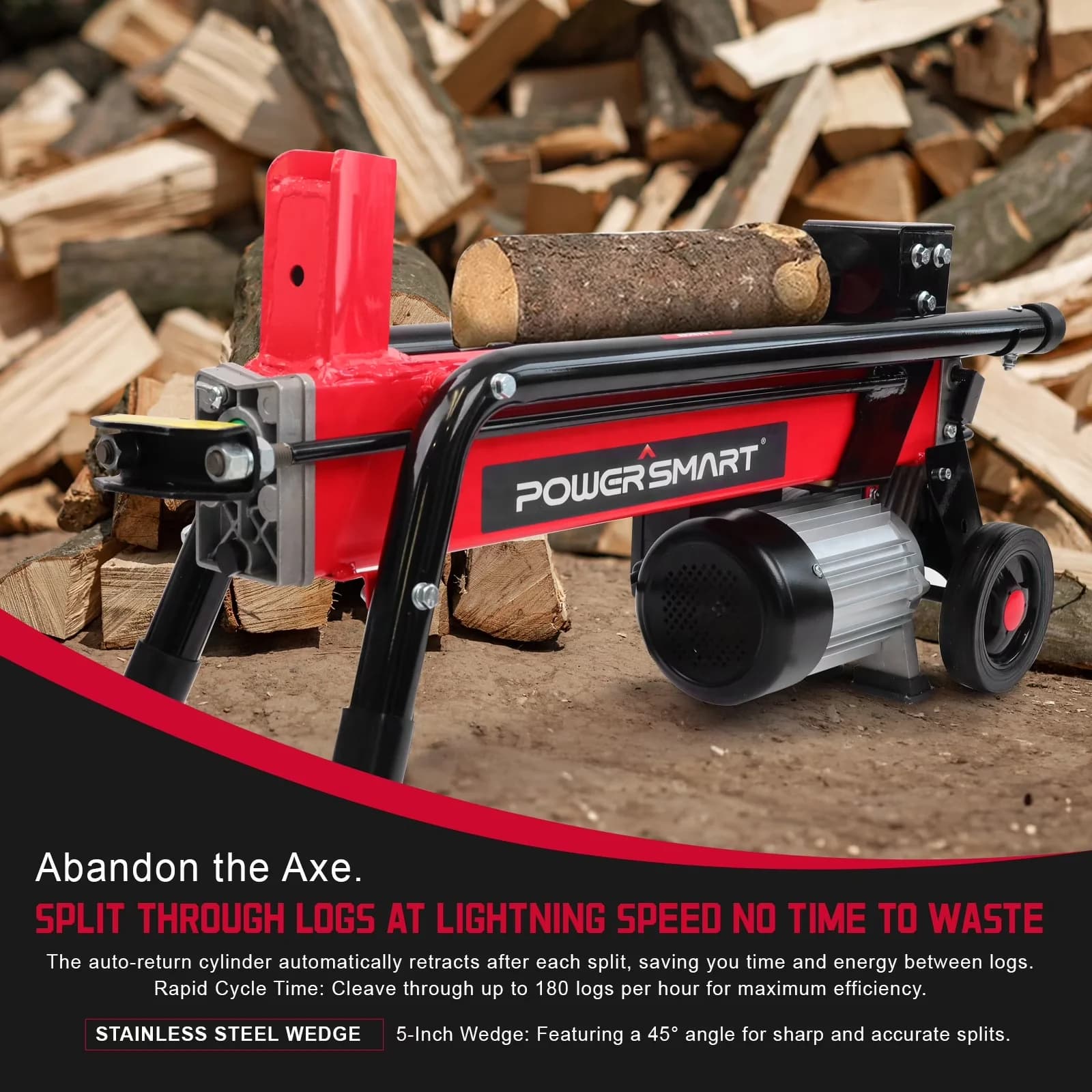 Sleek Logsplitter with Wheeled, 7-Ton Electric Log Splitter, 15A - Long-Lasting Performance Model 494E46