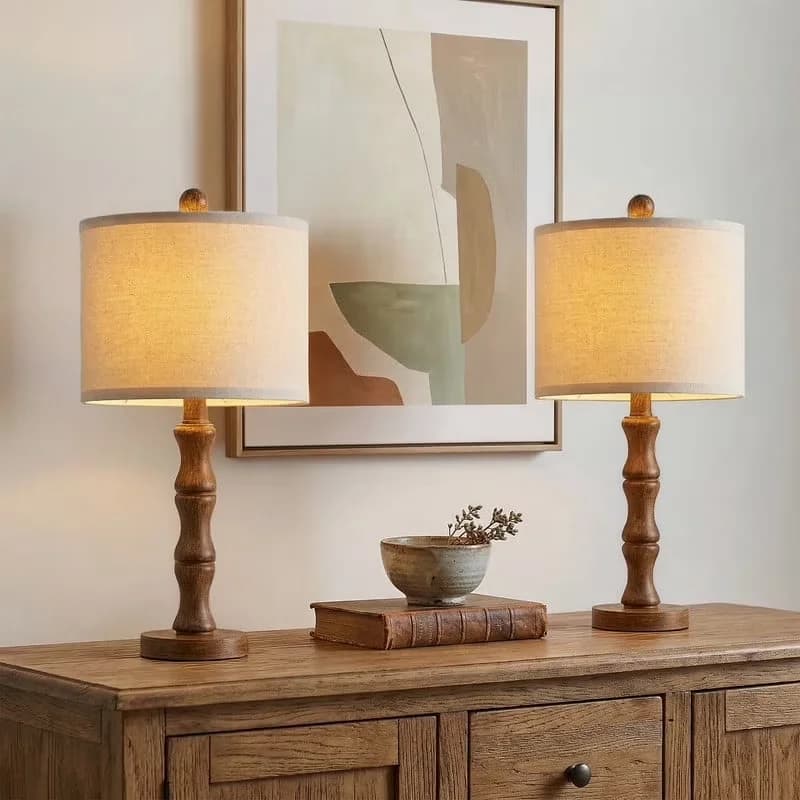 Innovative Lamp Set with LED, Farmhouse, 20.5" Resin Table Lamps - Brown Resin Model 944B2D