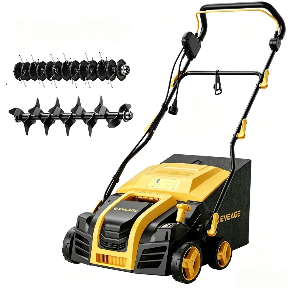 Premium Push Mower with Adjustable Cutting Height, Foldable Handle & 55L Collection Bag - Yellow Model E0B054