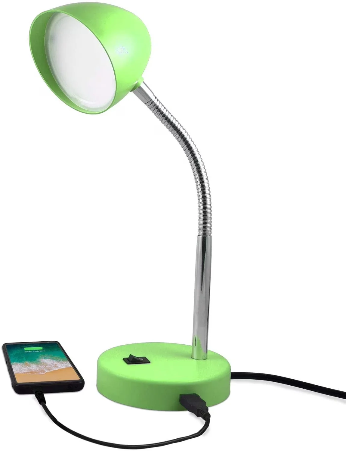 Desk Lamp Quality with LED, Usb Port, USB Charging Port - Metal Green - Heavy Duty Model 59AB8D