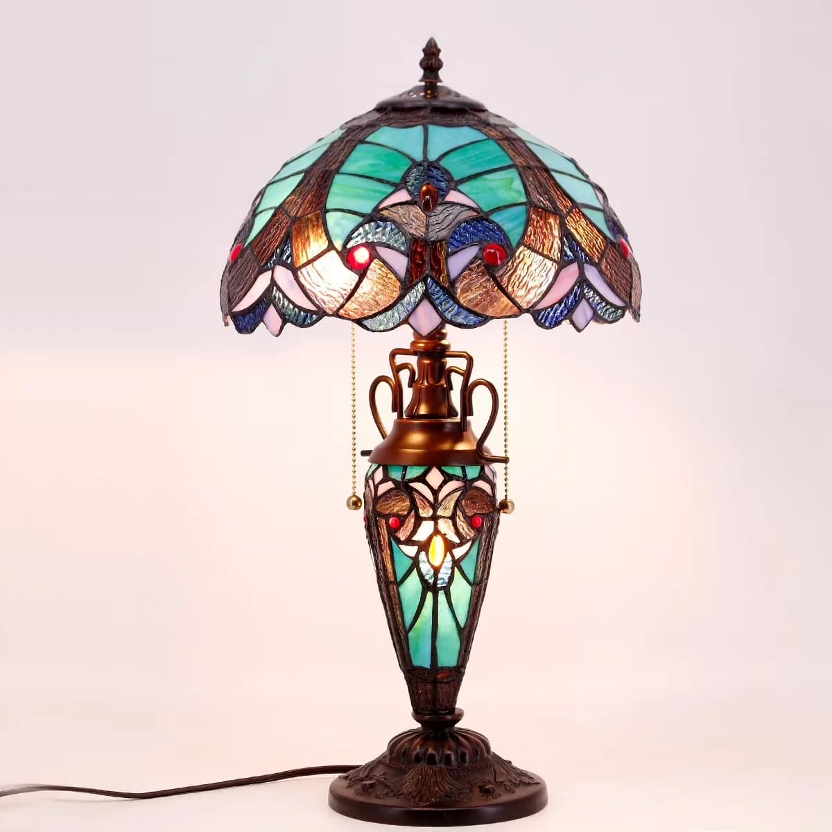 Compact Floor Lamp with LED, Tiffany, Tiffany Lamps - Bronze, Beige, Brown, Green Resin Model 497A4F