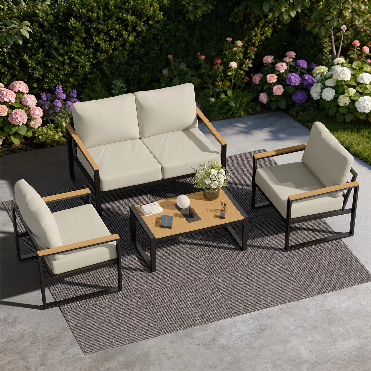 Versatile Patio Conversation Set with Weatherproof, Weather-Resistant, Beige Modern Sturdy Furniture - Beige Metal for Outdoor Model 0051B9