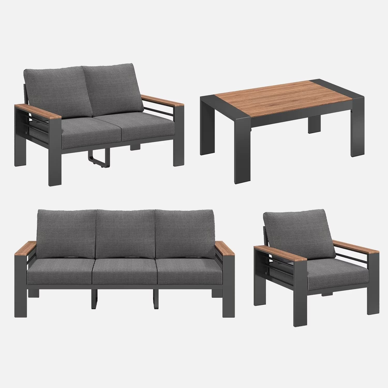 Patio Conversation Set Innovative with Weatherproof, 7-Seats Outdoor Sectional - Gray Aluminum, Wood for Garden Model 856F51