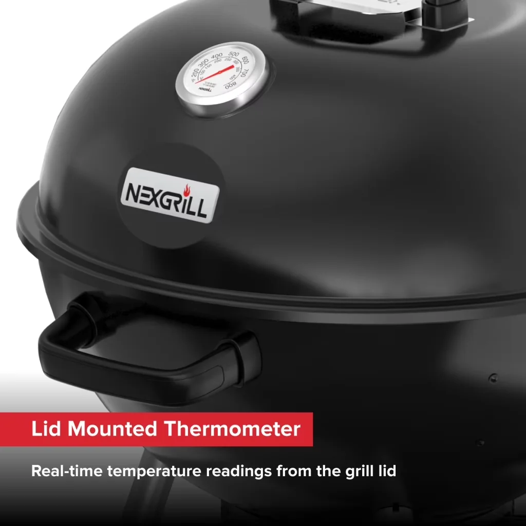 Durable Charcoal Grill with Adjustable Air Vents, Storage Rack, Adjustable Air Vent - Steel Black Model 7246A9