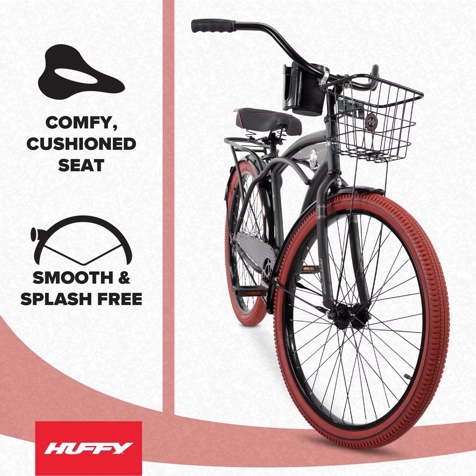 Essential Cruiser Bike with Adjustable Seat, Fits Riders 60"+, 26" Nel Lusso - Black Model 5BA0E1