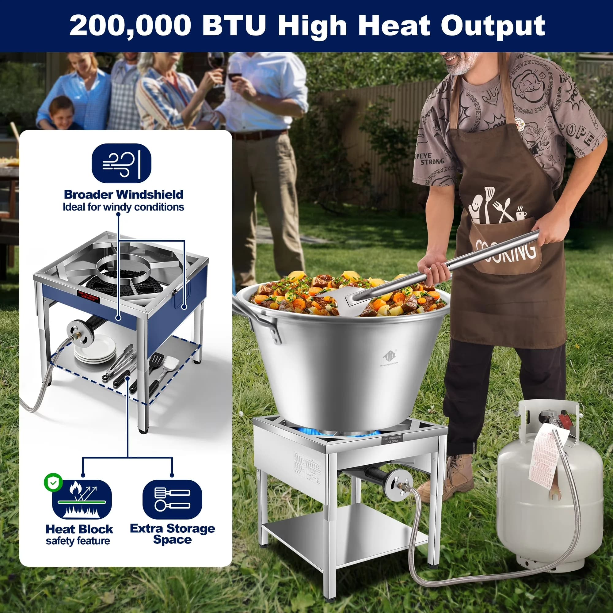 Outdoor Fryer Reliable with 200000 BTU, Great, Protable Propane Burner - Stainless Steel Model D74355