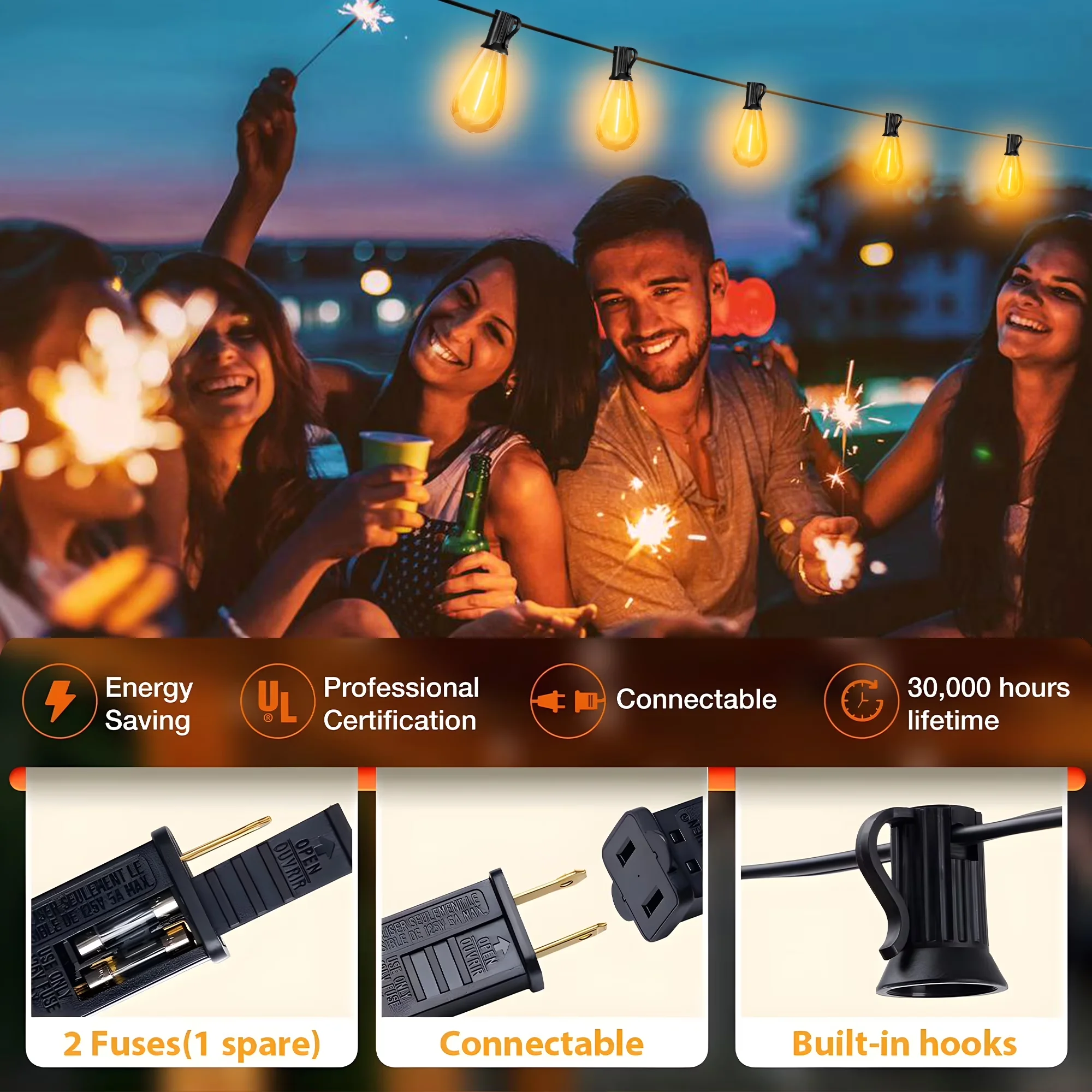Classic Led Lighting with LED, Solar, 50FT Outdoor String Lights for Garden - Model C3B492