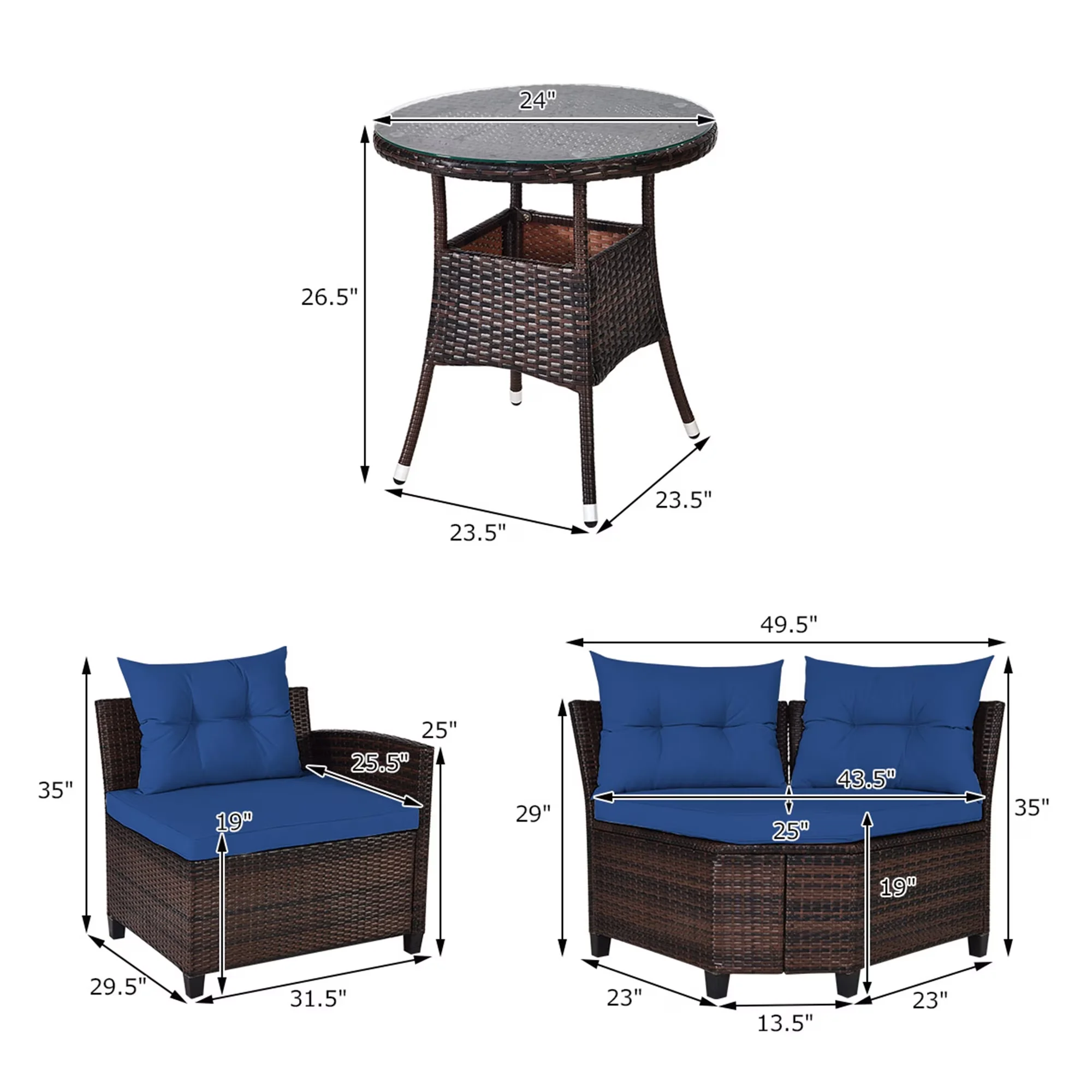 Essential Outdoor Sofas Sectional with Modern, Removable Cushion Cover - Blue Rattan Model E75EF6