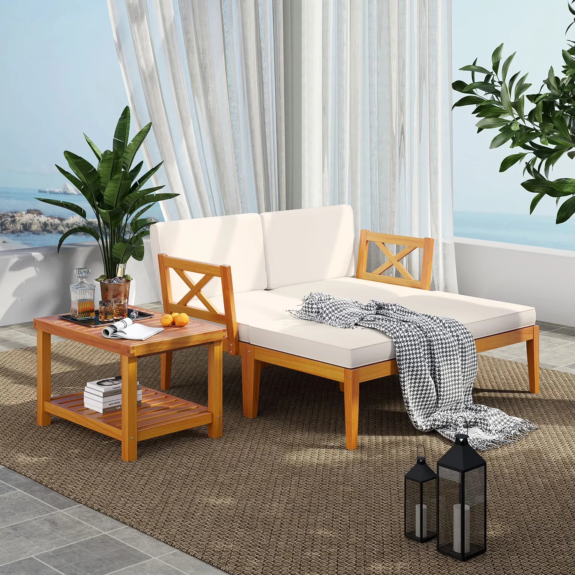 Reliable Patio Dining Set with Storage - Wood White 5 PCS - Built to Last Model 59858A