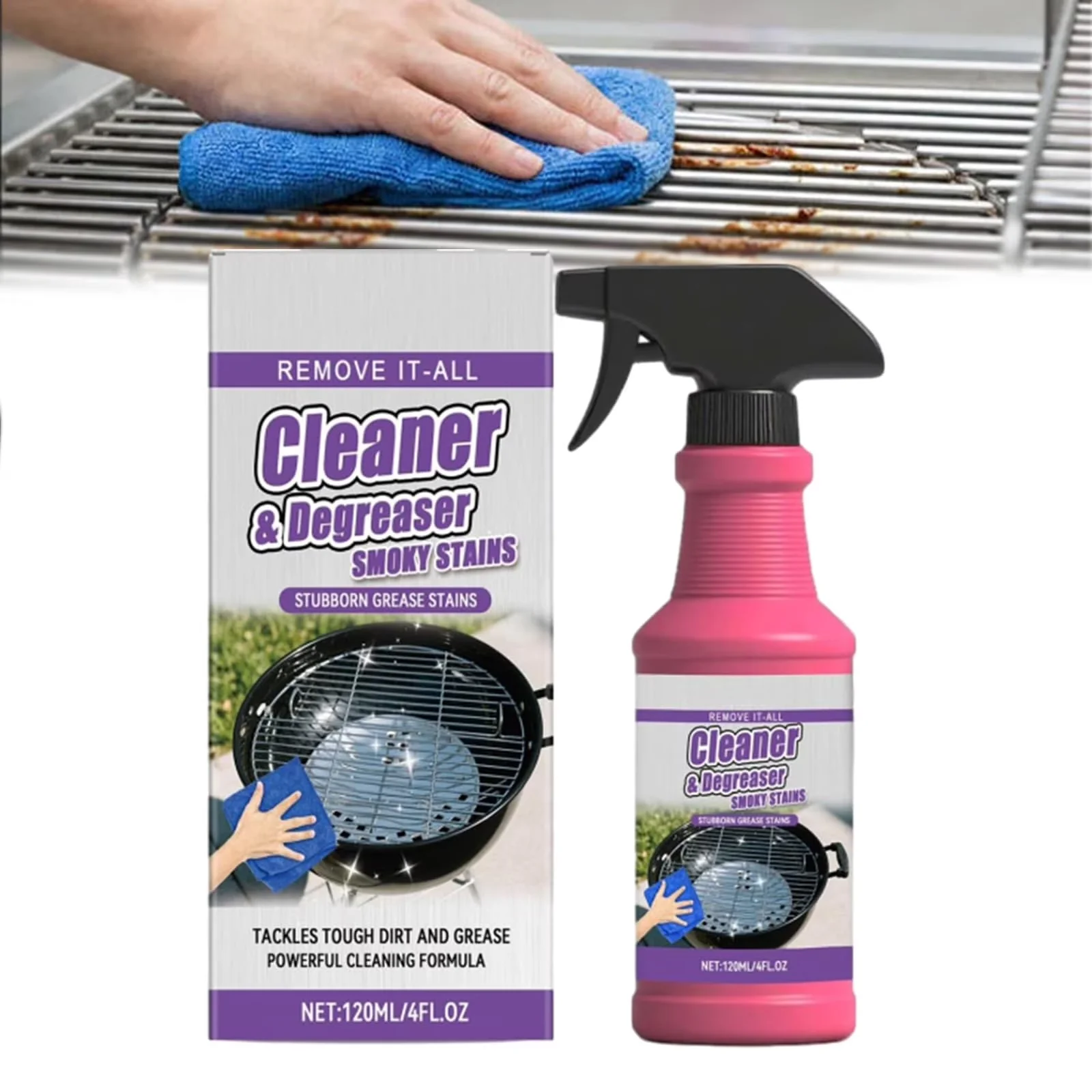 Quality Combo Grill with Portable, Fast-Acting Heavy-Duty Degreaser Spray for Outdoor - Model E23E21