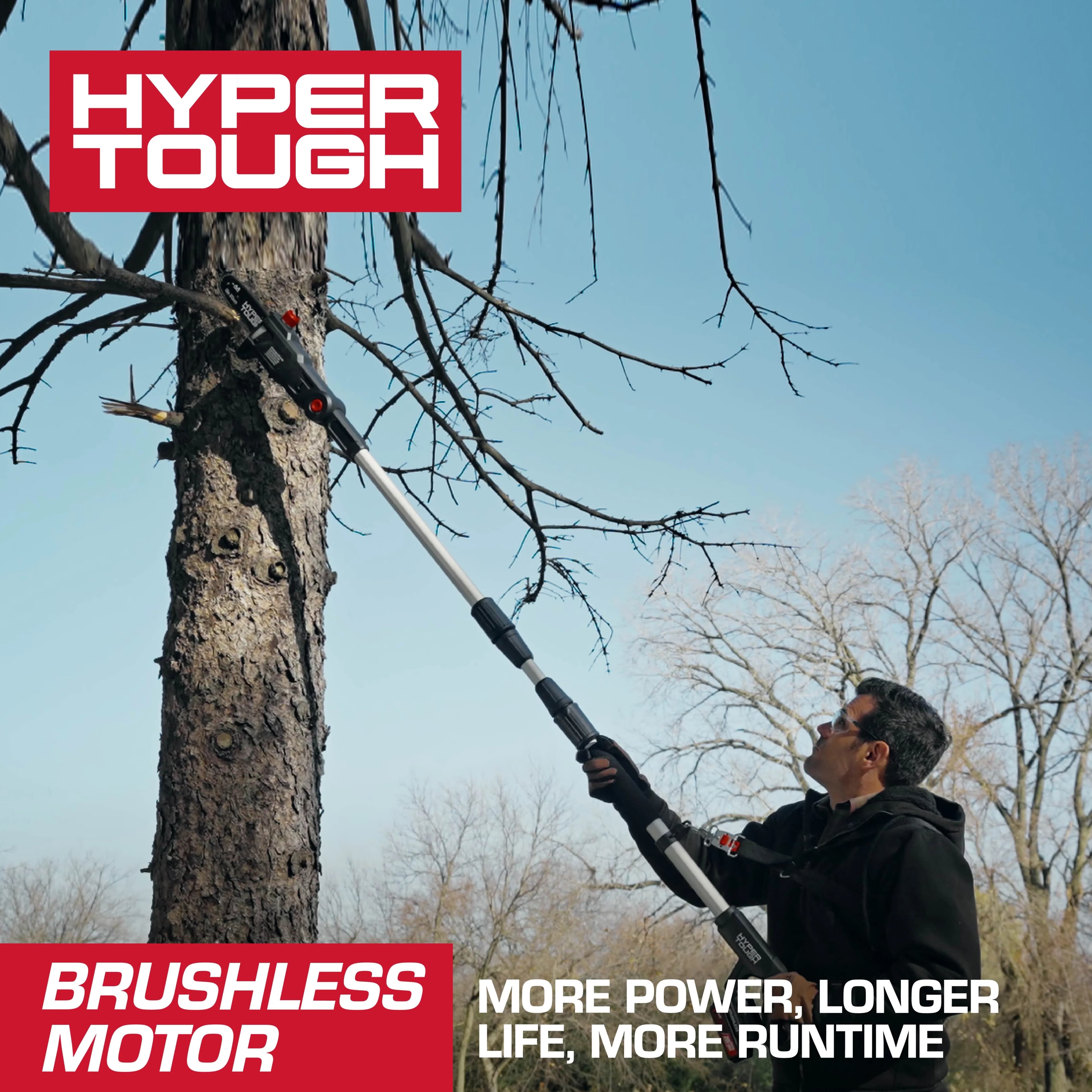Durable Pole Saw with Battery, 20V, Tool-Less Chain Tensioning - Black Model 33FA37