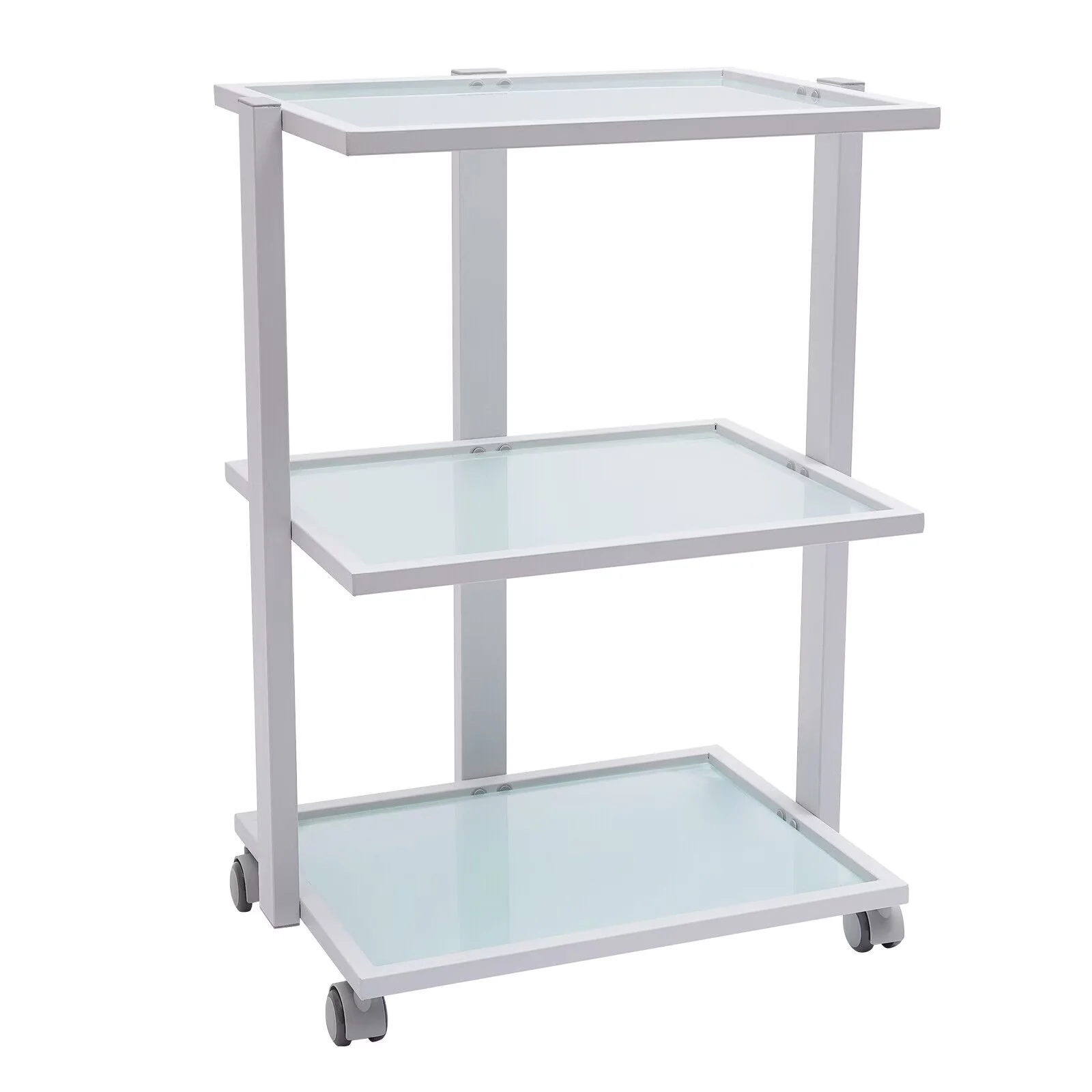 Durable Garage Storage Supply with Rolling, Wheel - Iron, Tempered Glass White Model FFBBDE
