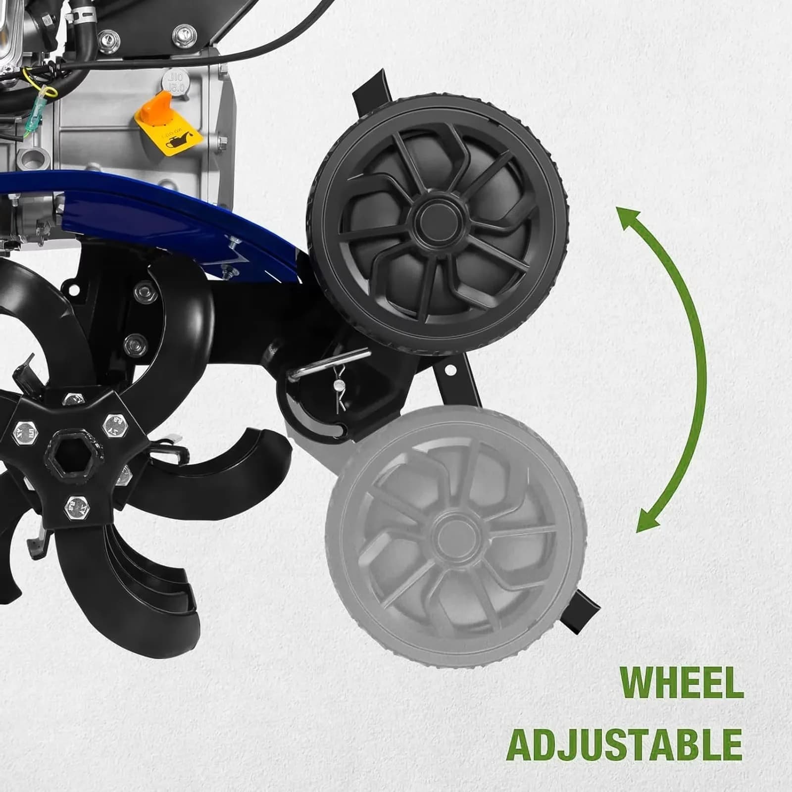 Reliable Trillers Cultivator with 11.8 Inch Max Depth, Adjustable Width Tines, Handle and Wheels - Model A07CEA