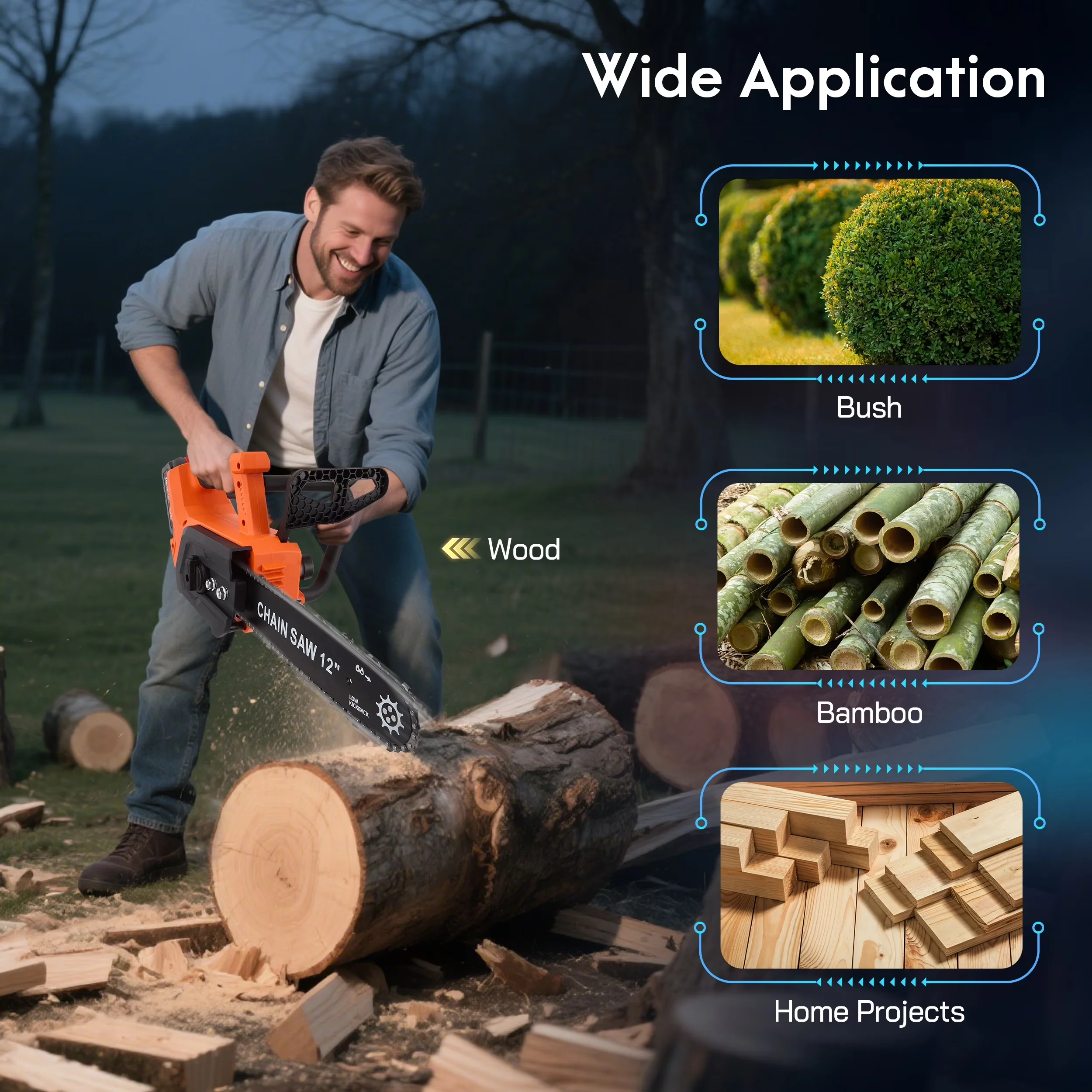 Chainsaw Premium with Battery, 1200W, Anti-Vibration - Traditional Style Model 1A0B08