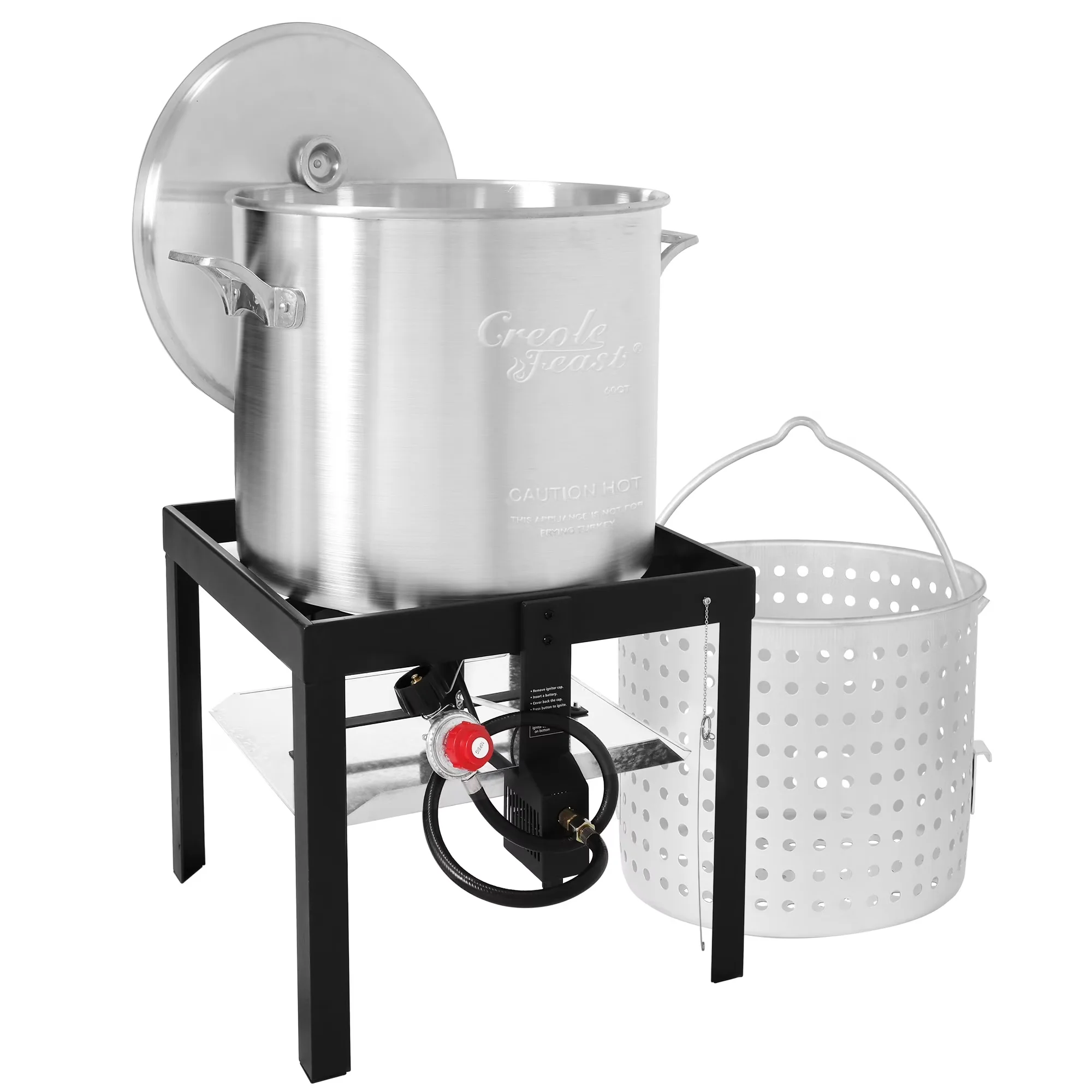 Quality Outdoor Fryer with Adjustable Regulator, 60QT Seafood Boiling Pot Kit - Aluminum|Steel Silver Model 0A169C