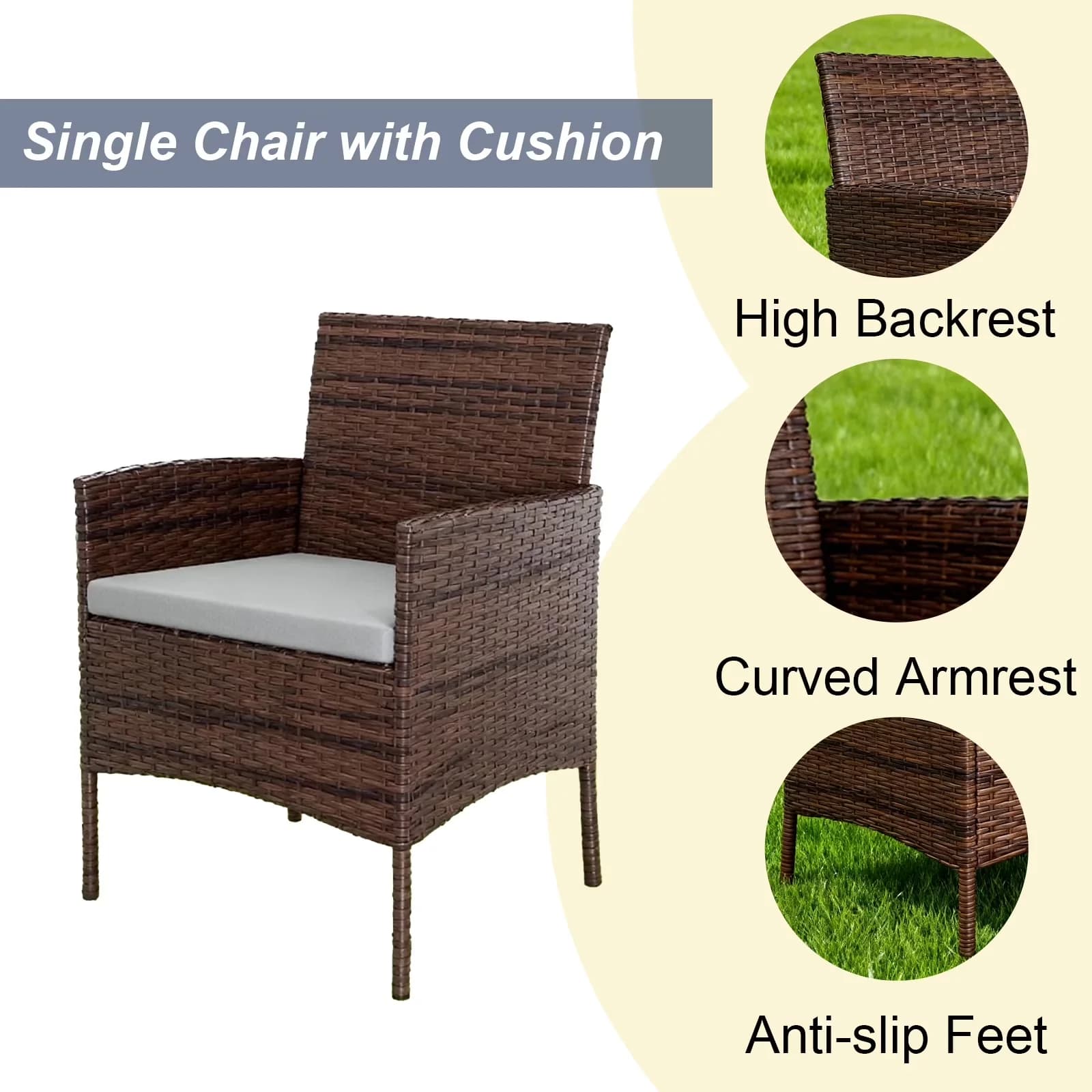 Patio Conversation Set Sleek with Weatherproof, 4 Pieces Furniture, Brown/Gray - Metal, Rattan Brown Model C0F992