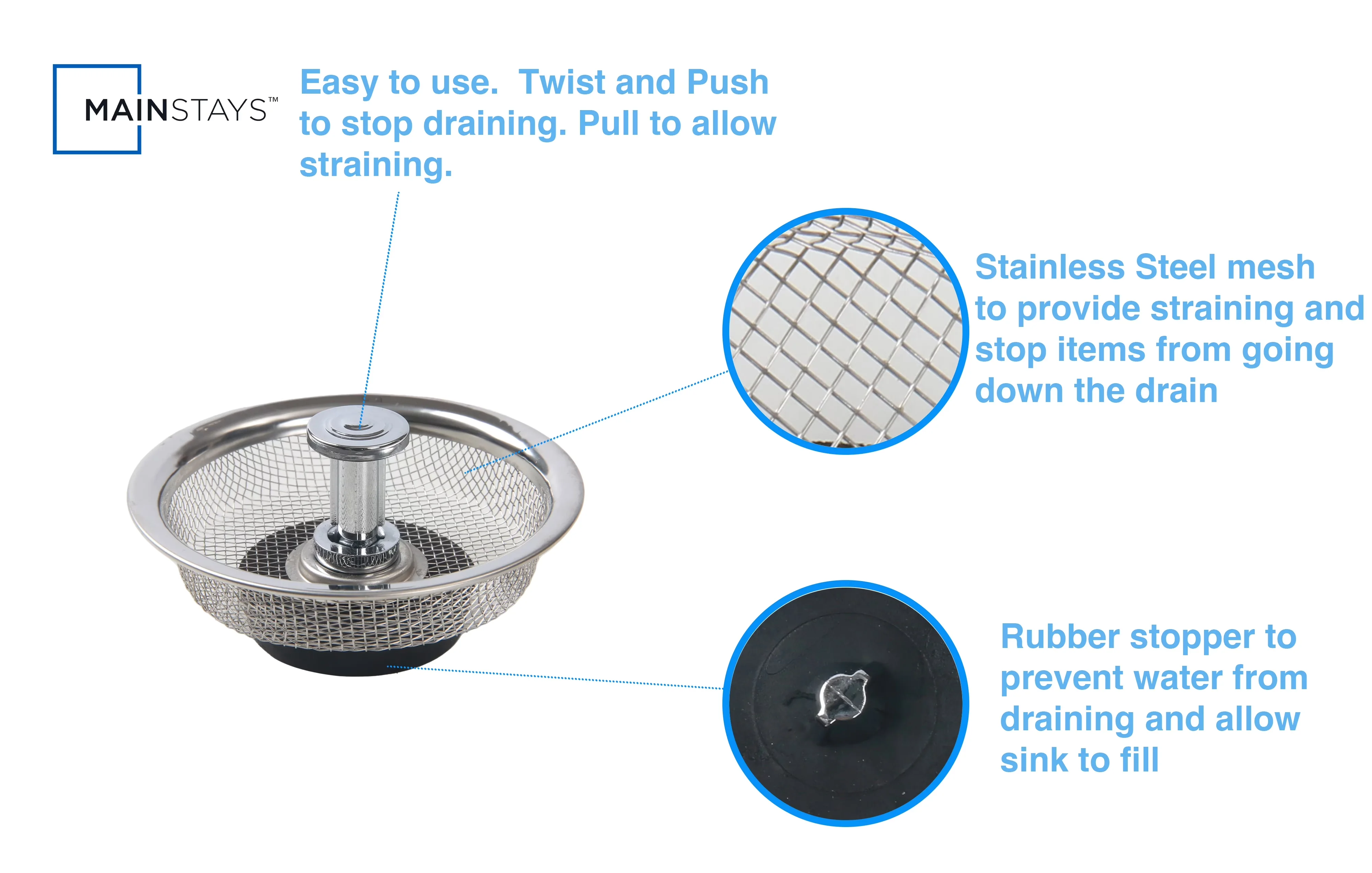 Sleek Bathroom Renovation with Hair Trap, Anti-Clogging, Stainless Steel Mesh Sink Strainer - Silver Stainless Steel, Tpr Model 34ABDC