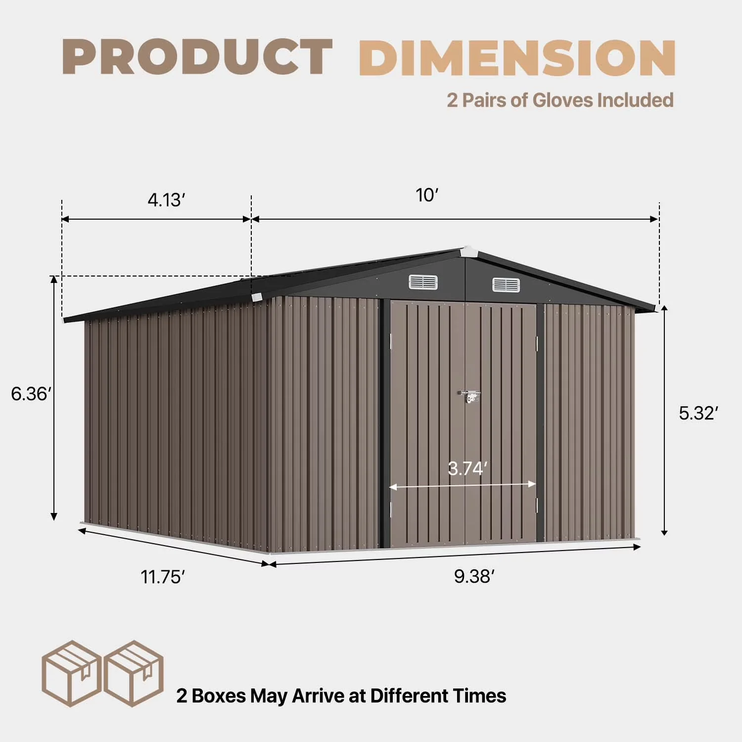 Quality Shed with Water-Resistant, Weather-Resistant, 10'x 12' Metal Outdoor Storage - Metal Brown Model 74E3AF