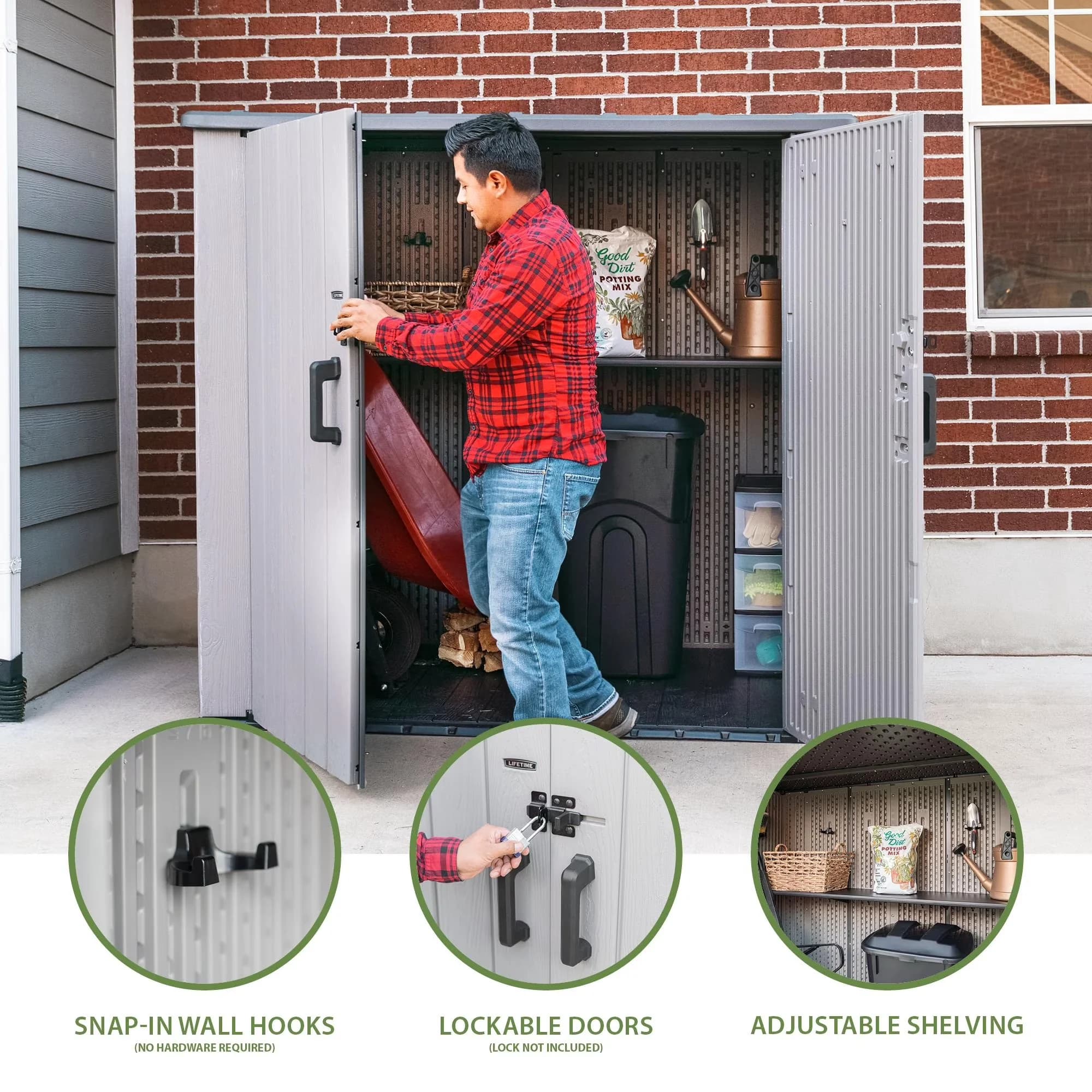 Shed Essential with Uv Resistant, Weather-Resistant - High-Density Polyethylene, Powder-Coated Steel Gray Model CFAF88