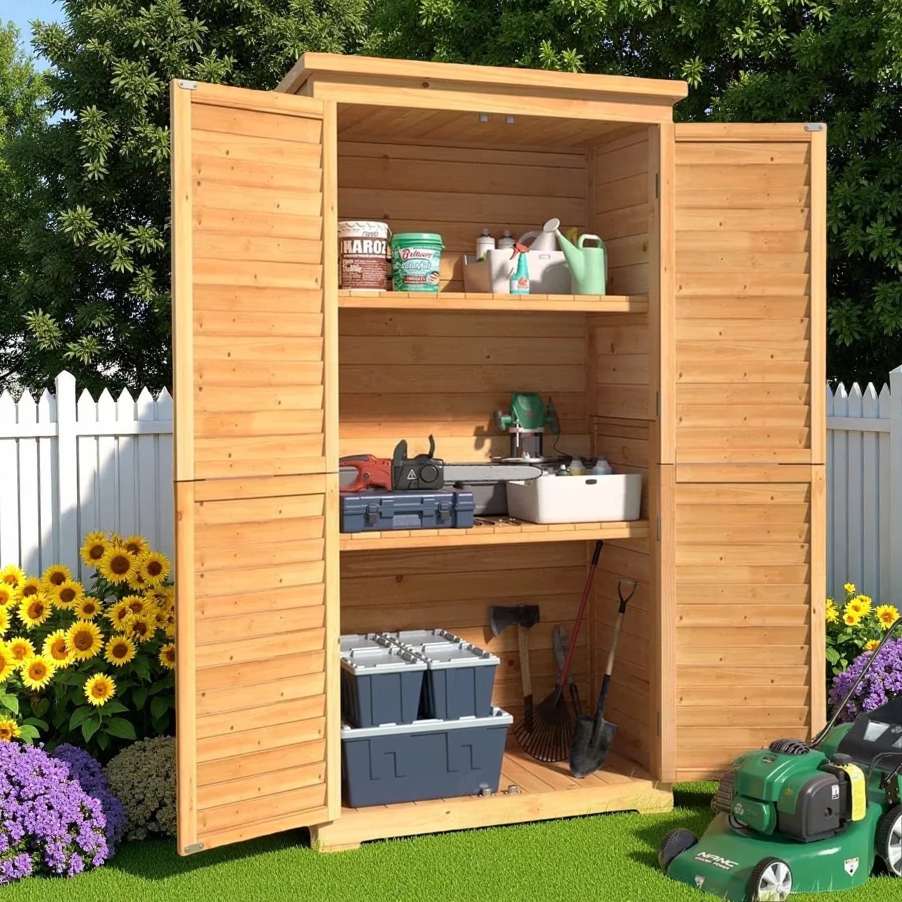 Shed Innovative with Waterproof, Wood, Waterproof Roof - Fir Wood 34.3 x 18.3 x 63.2 for Garden Model 9D7214
