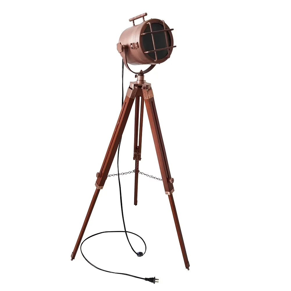 Compact Floor Lamp with LED, Tripod Lamps, Contemporary - Aluminum And Wood Bronze Model 7E4481
