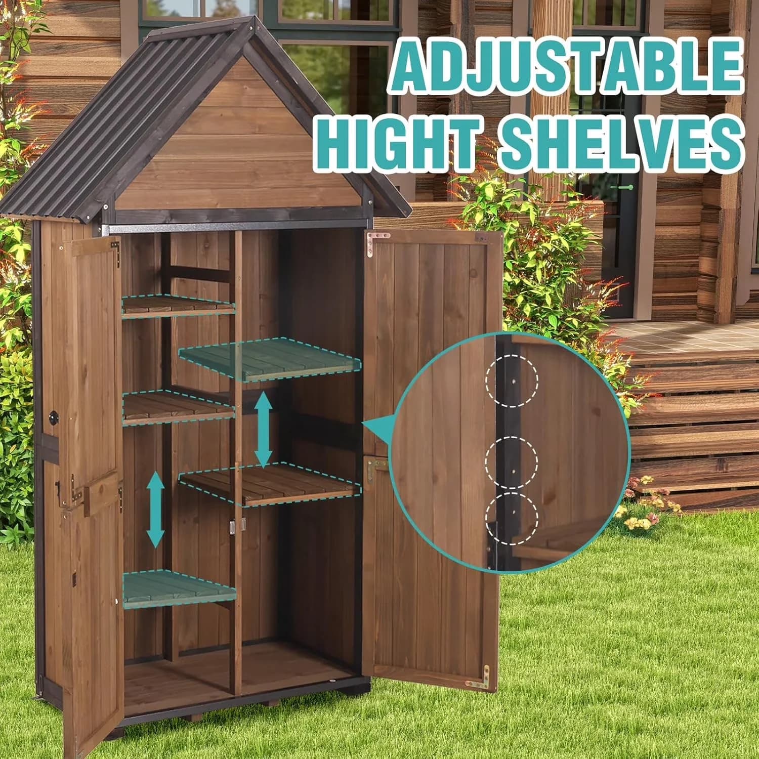 Shed Sleek with Lockable Door, Large Capacity Storage Tool Cabinet Box, Sheds Outdoor Storage - Wood Brown for Garden, Patio Model 9129D1