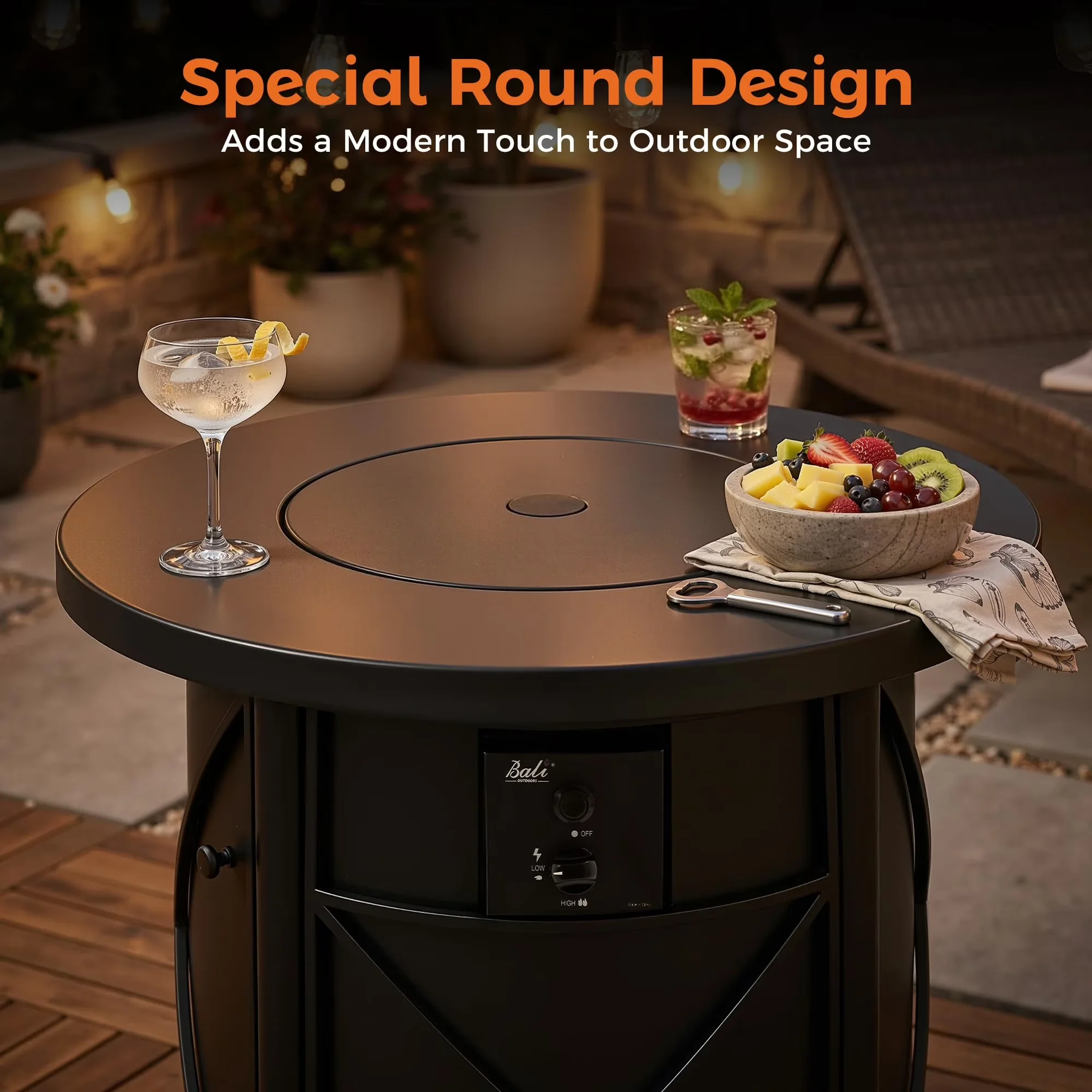 Modern Outdoor Heating with 50000 BTU, Rust Resistant, Smokeless - Stainless Steel, Alloy Steel, Stone 25" x 25" x 30" for Patio Model D89BC5