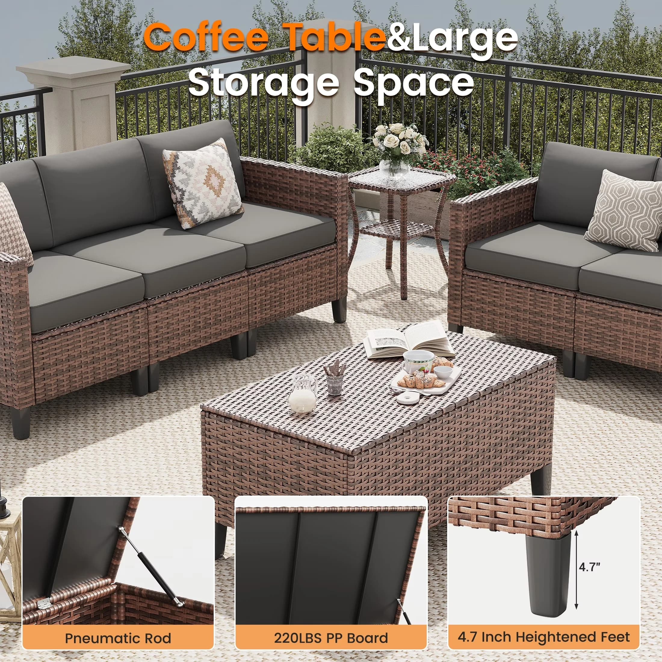 Compact Patio Conversation Set with Weatherproof, Outdoor Furniture, Rocking Swivel Chair - Gray Model 9E895A