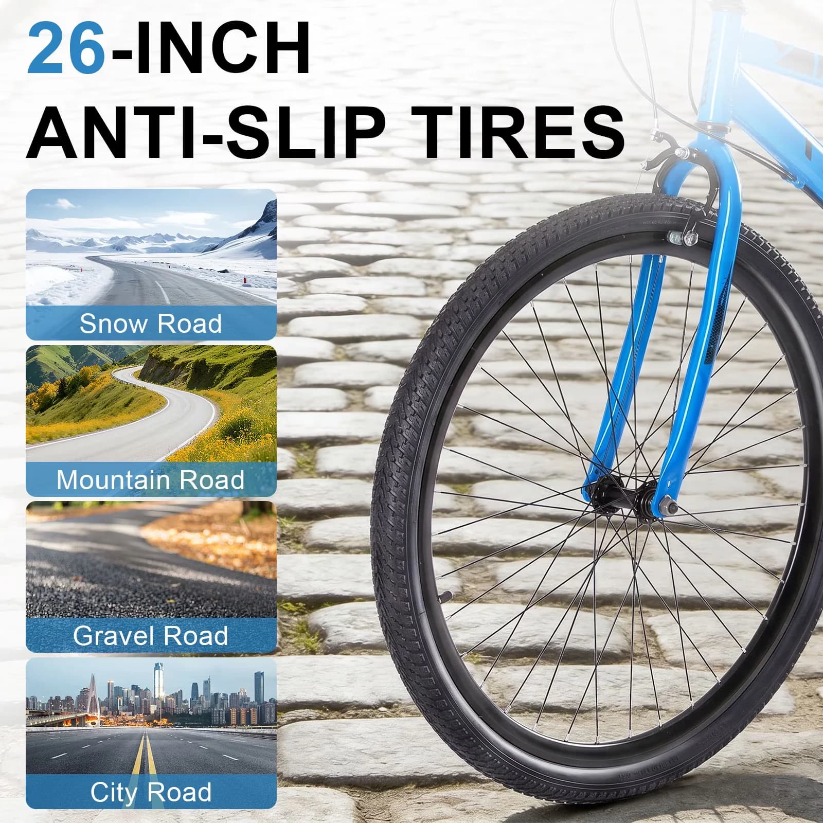 Professional Mountain Bike with Adjustable Speed, Adjustable Seat Height, 26-Inch - Blue Model DB0B7D