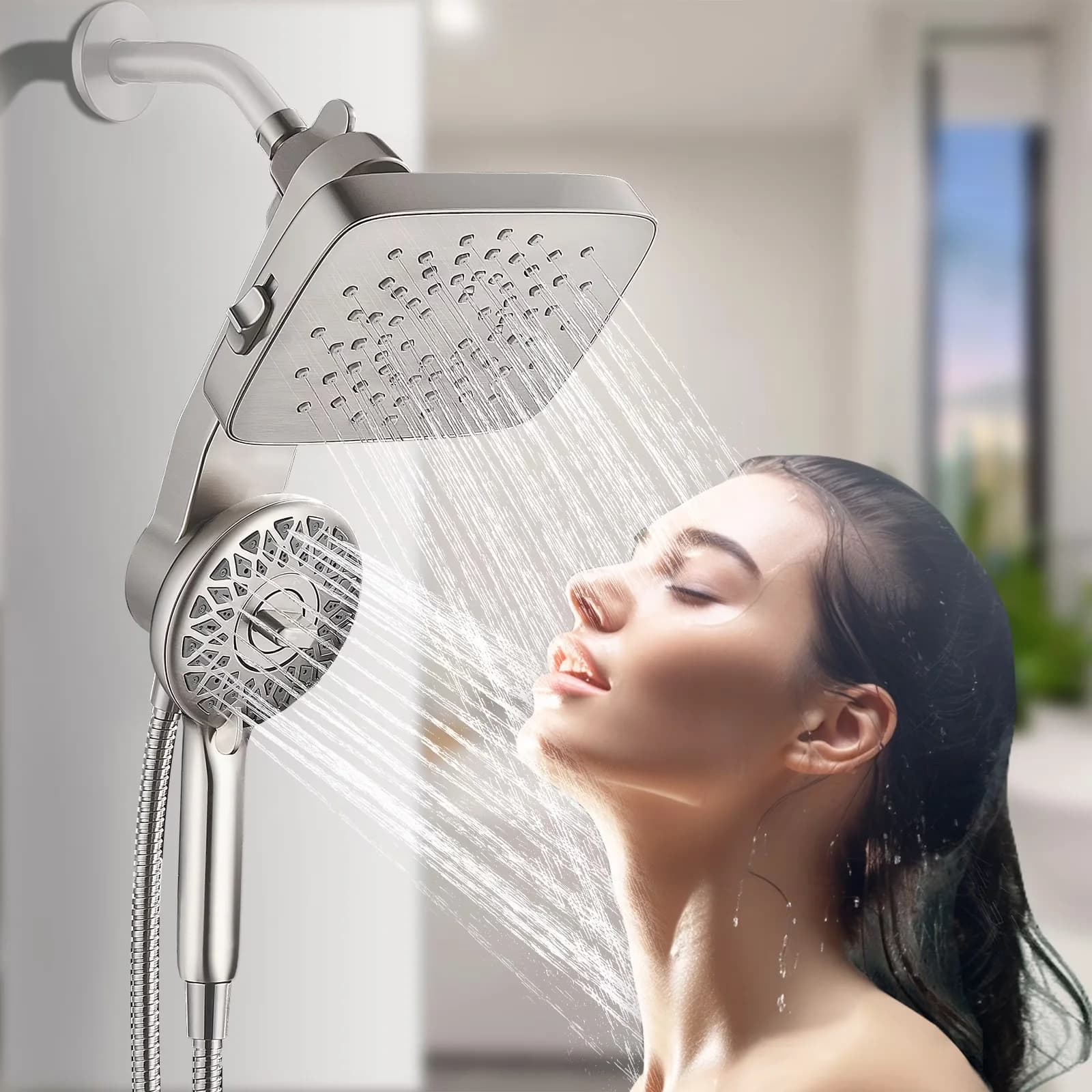 Efficient Shower Head with Fade Resistant, Wall Mount Magnetic 2-in-1 Bathroom Rain - Brushed Nickel Abs (Acrylonitrile Butadiene... Model 2FC50F