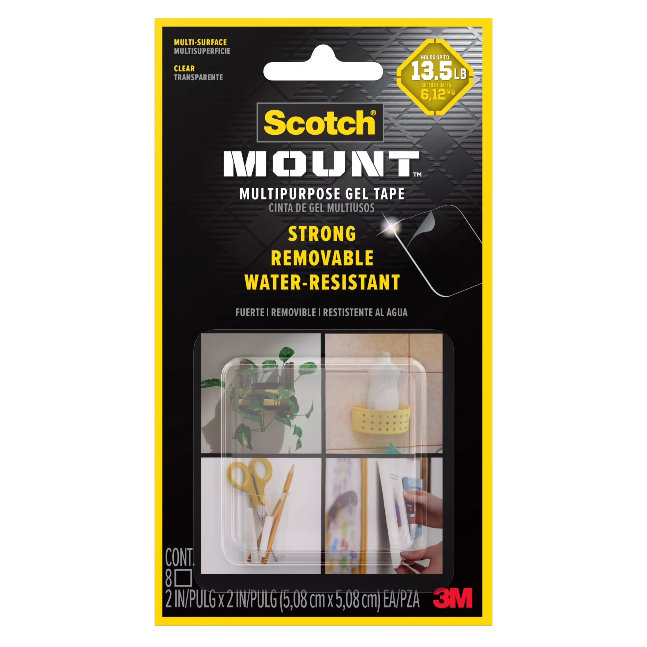 Quality Damage-Free Hanging with 2 in, Double Sided Squares - Clear Gel Model D8945E