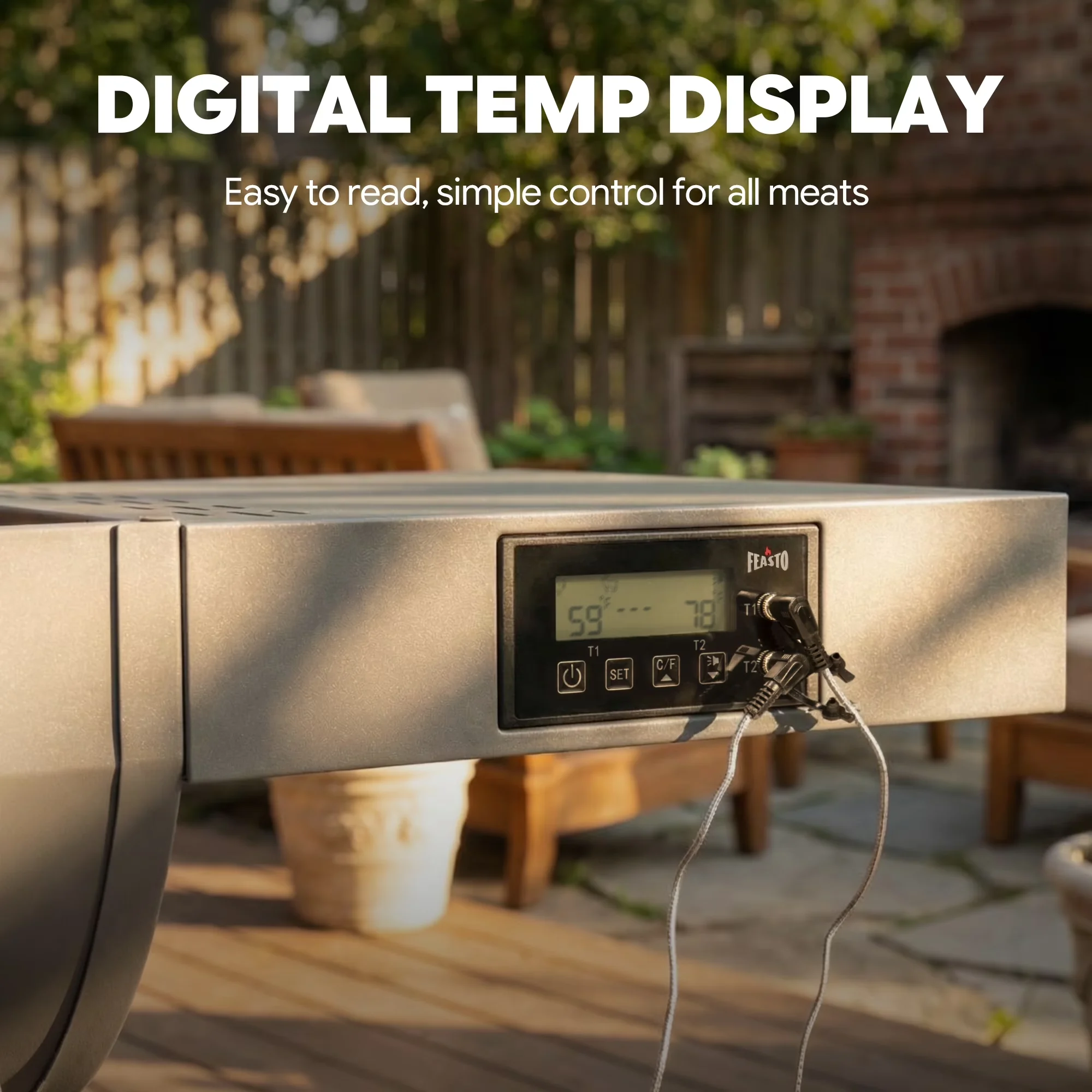 Professional Smoker with Offset Firebox, Warming Rack, Digital Temperature Control - Iron Model 5B7640