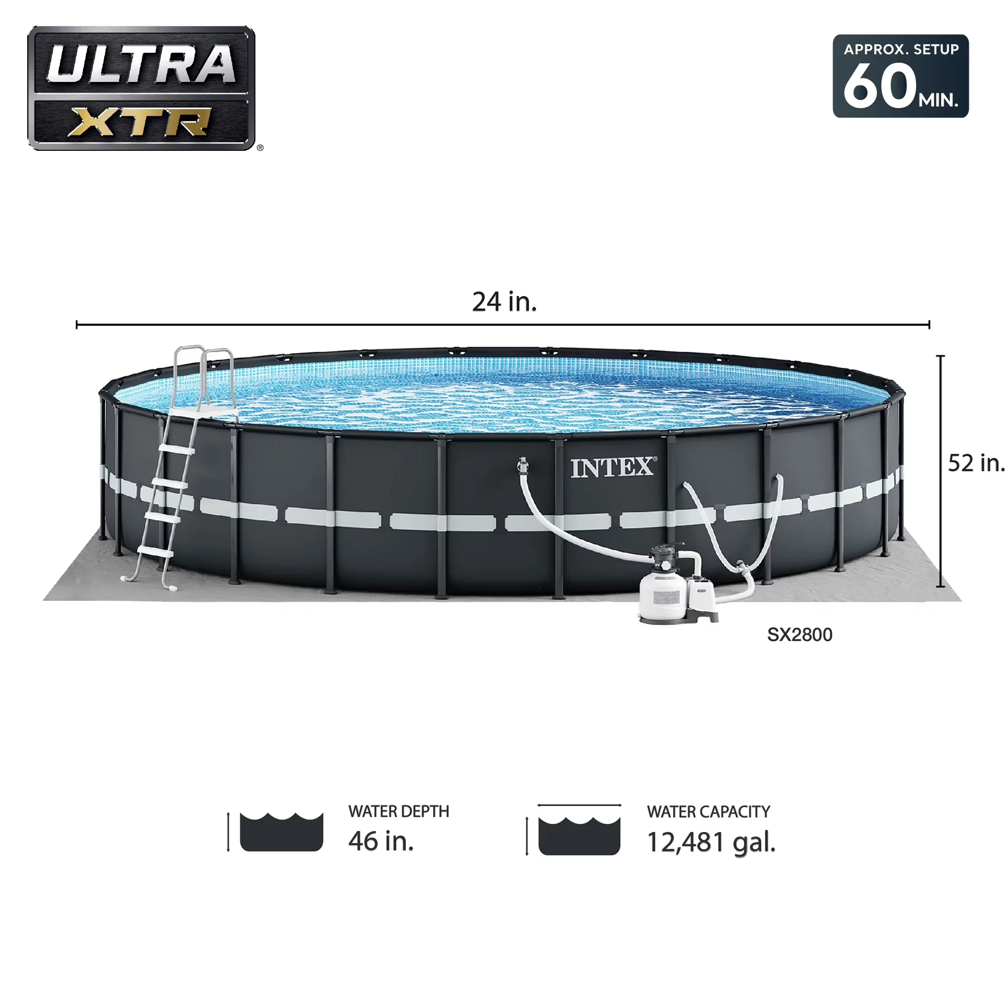 Modern Inflatable Pool with & Cooler, Floats (2 Pack) - Gray 24ft - Universal Fit Model 78E2B8
