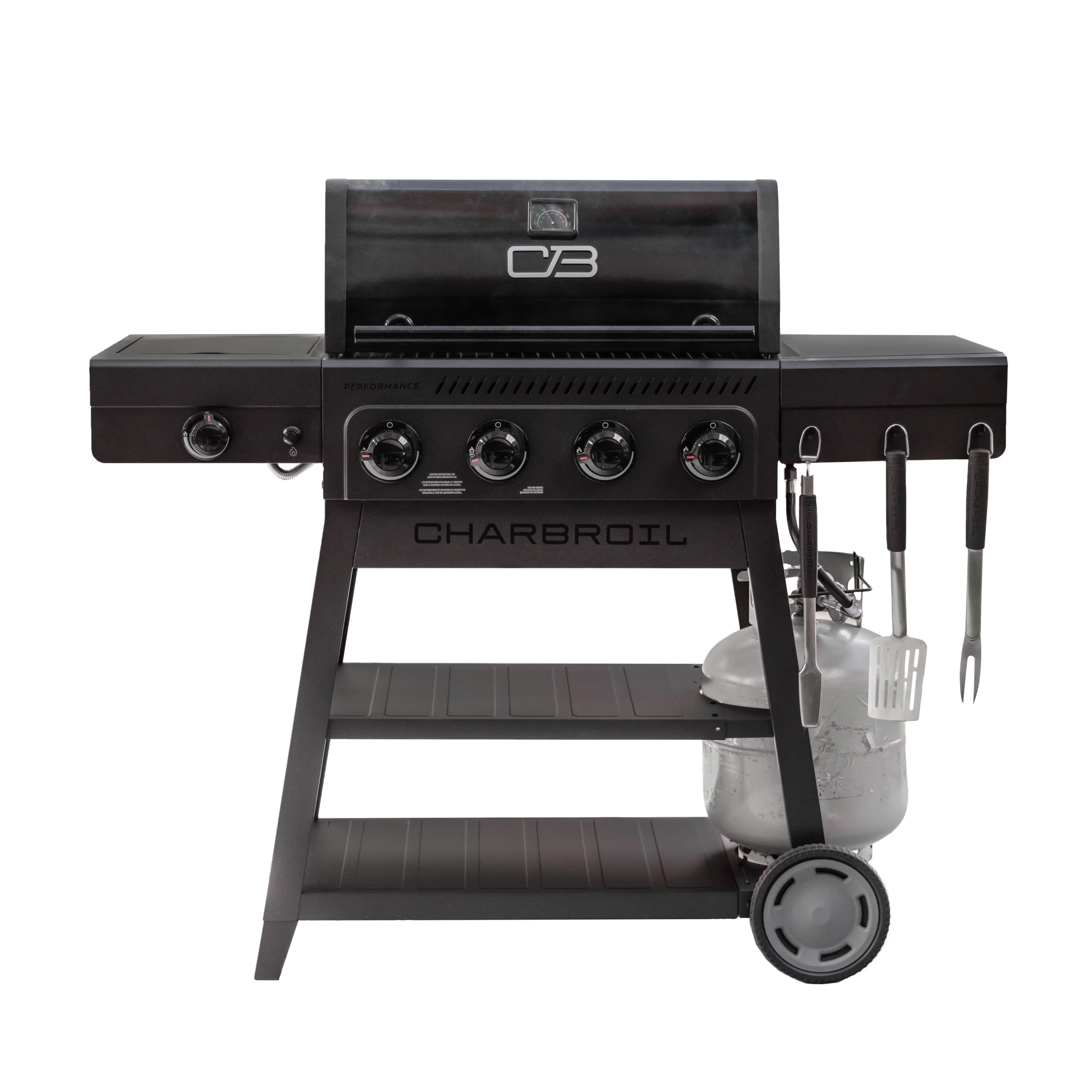 Classic Gas Grill with Warming Rack, Flavormax wcover - Heavy Duty Steel Black Model 63E558