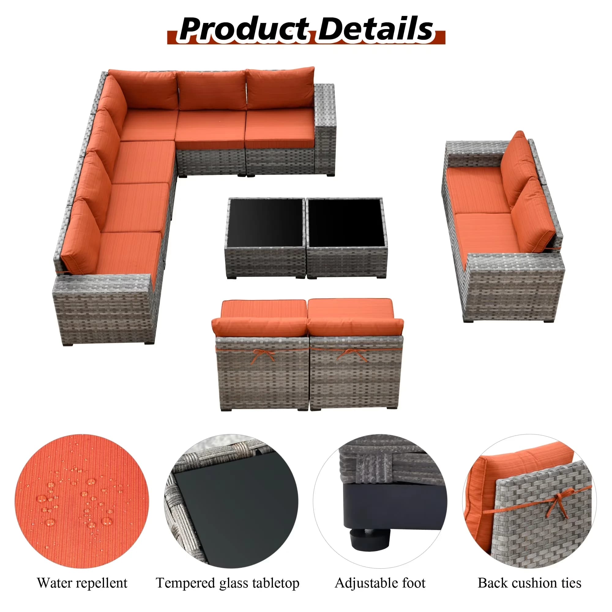 Outdoor Sofas Sectional Reliable with Weatherproof, Side Table - Wicker Red Model D4FE90