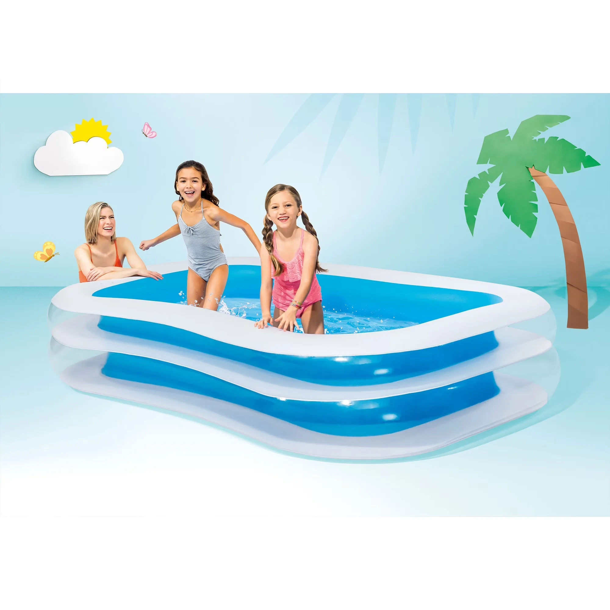 Inflatable Pool Classic with Shape: Rectangle, Soft Sided Above Ground - Blue Model E4526D